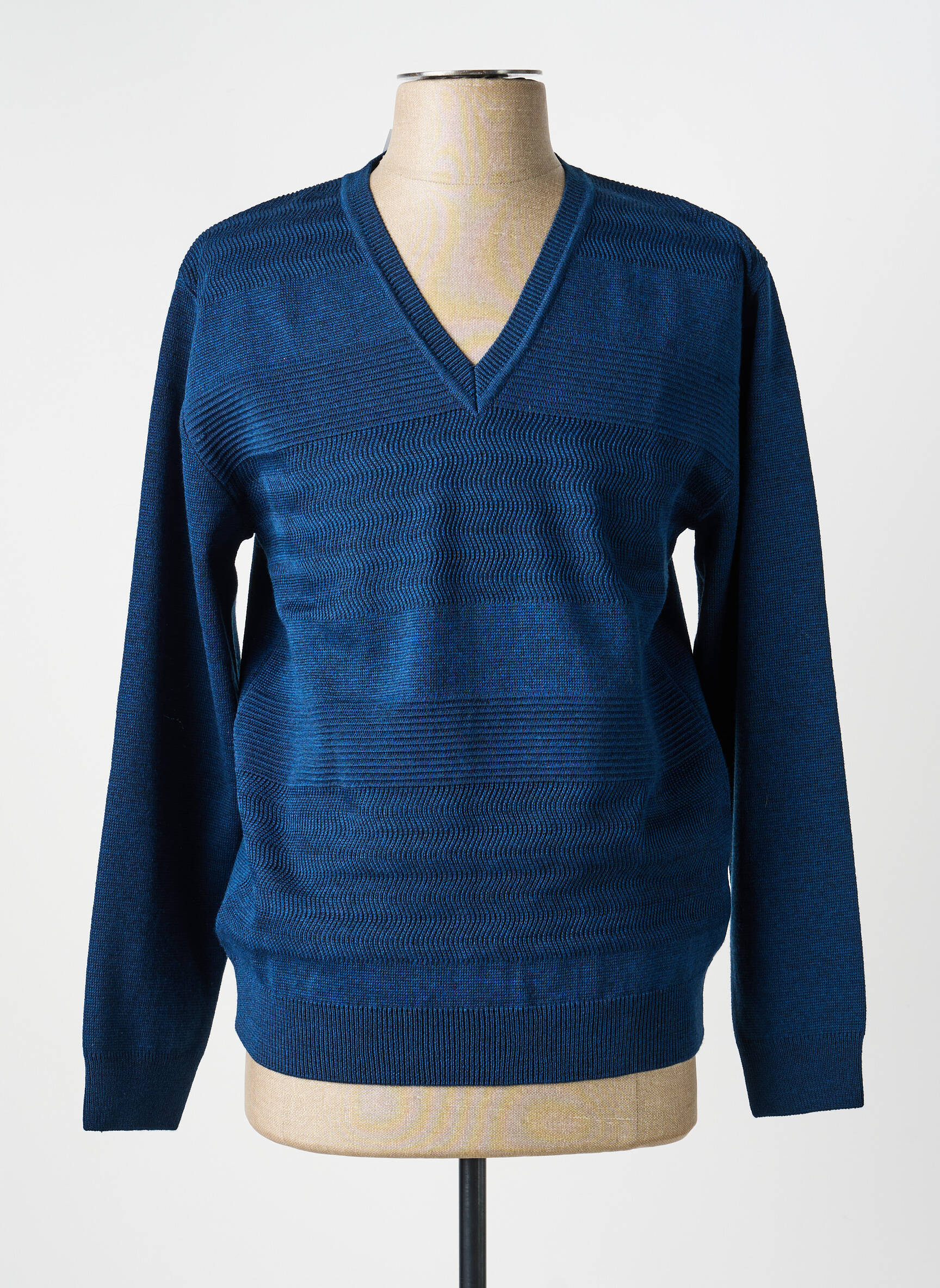 Pull col v manches longues bleu RHODAMEL homme