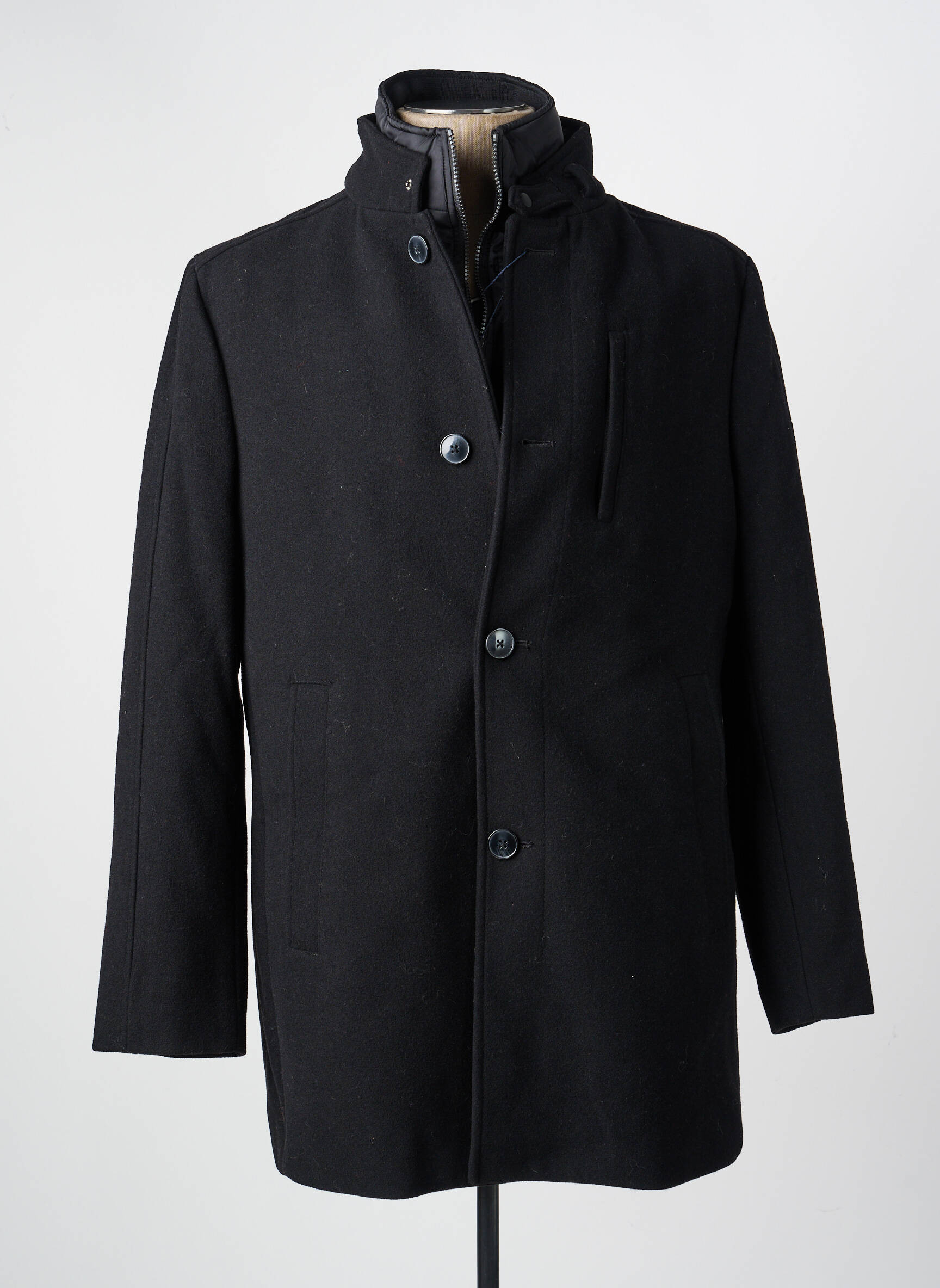 Manteau long coupe droite sans capuche noir THOMAS GOODWIN homme