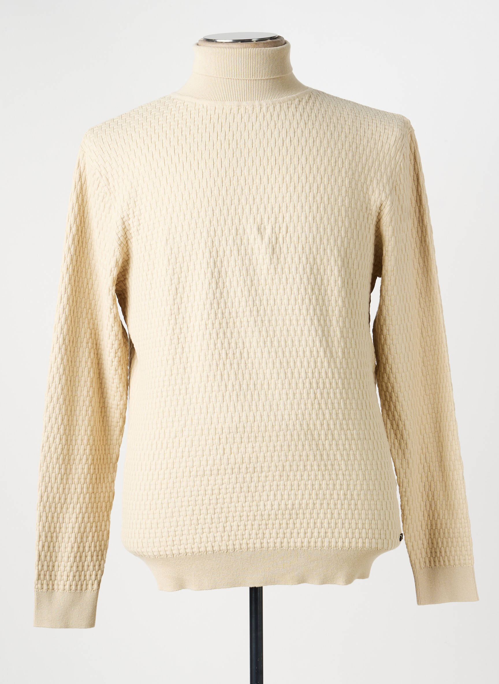 Pull col roulé stretch manches longues beige NO EXCESS homme