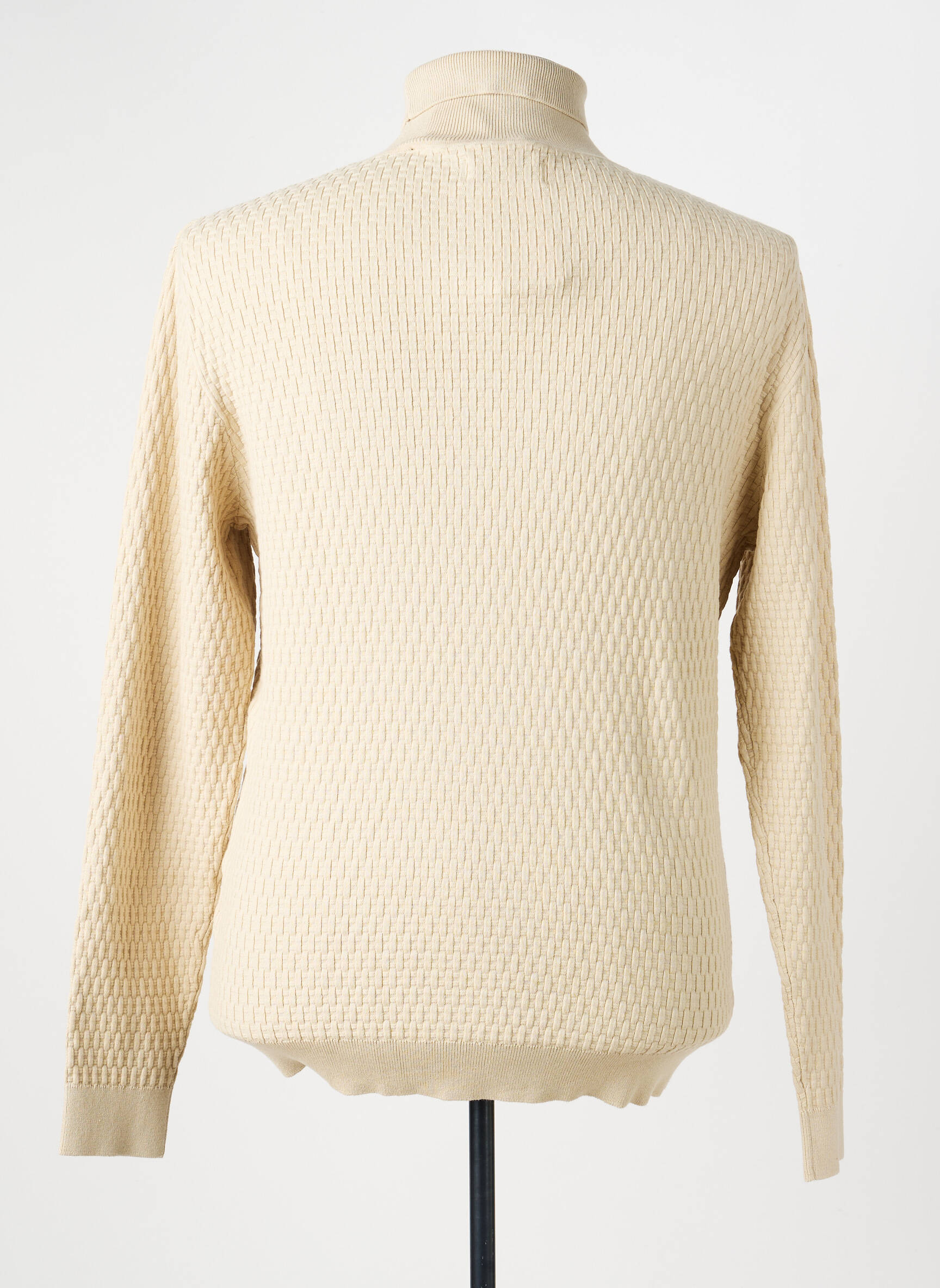 Pull col roulé stretch manches longues beige NO EXCESS homme