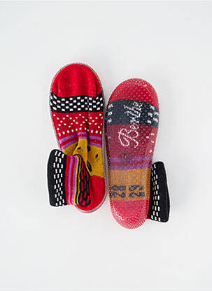 Chaussons/pantoufles semelle extérieure textile bout rond rouge BERTHE AUX GRANDS PIEDS fille