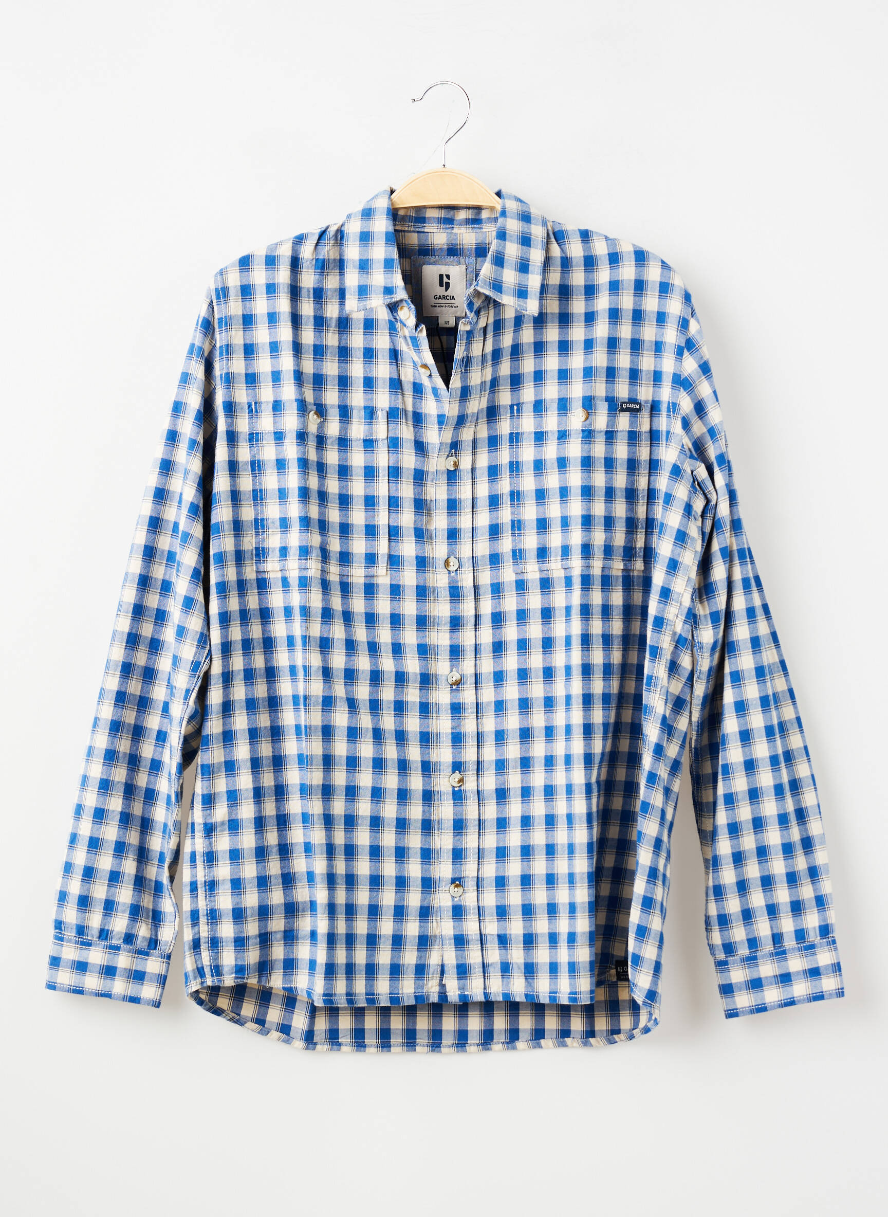 Chemise manches longues tissage popeline bleu GARCIA garçon