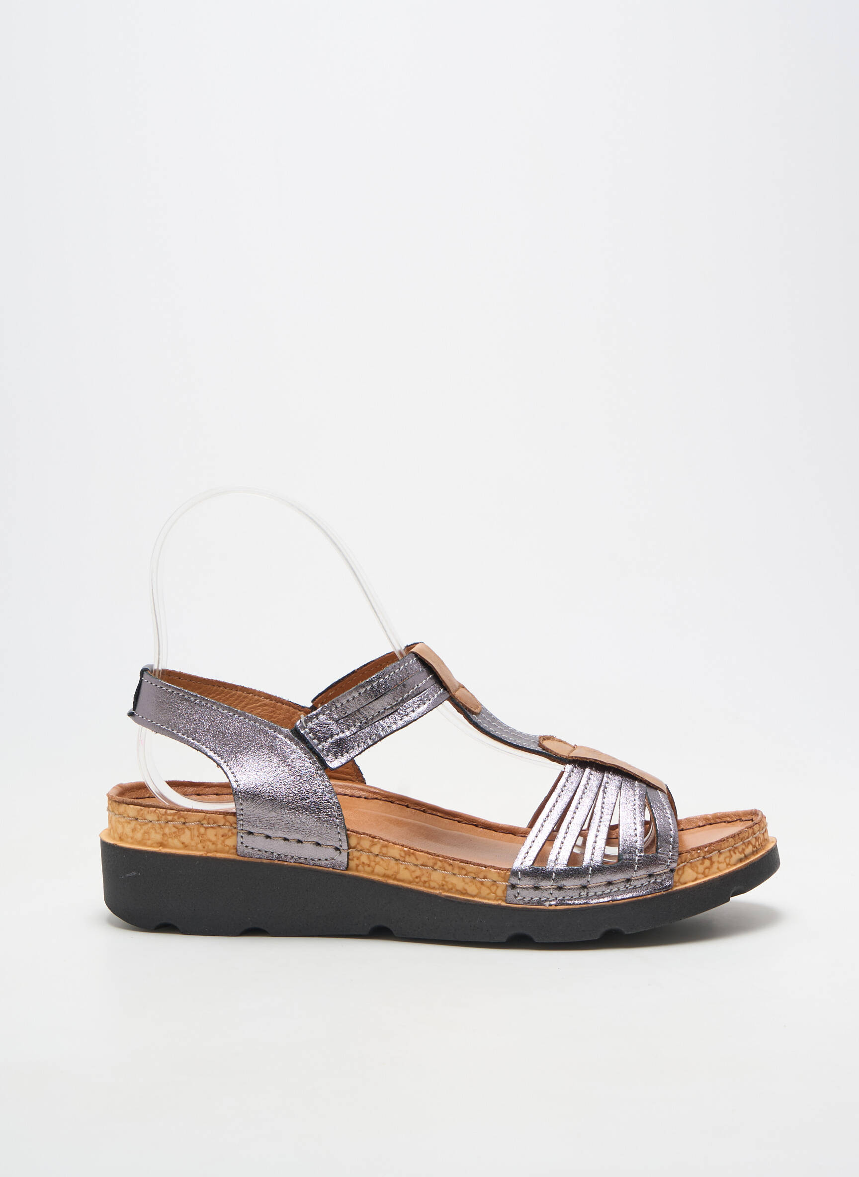 Sandales/nu pieds matière lisse talon de 4 à 6cm gris KARYOKA femme