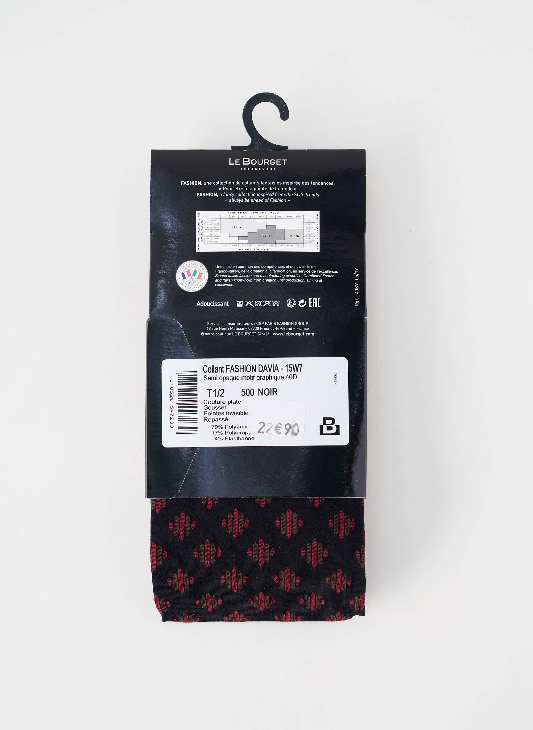Collants imprimé fantaisie noir LE BOURGET femme