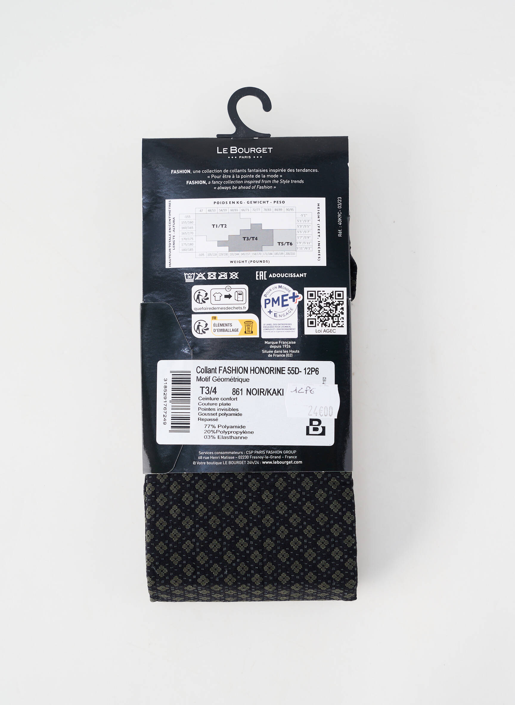 Collants imprimé fantaisie noir LE BOURGET femme