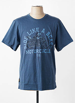 T-shirt sérigraphie floquée manches courtes bleu DAYTONA homme