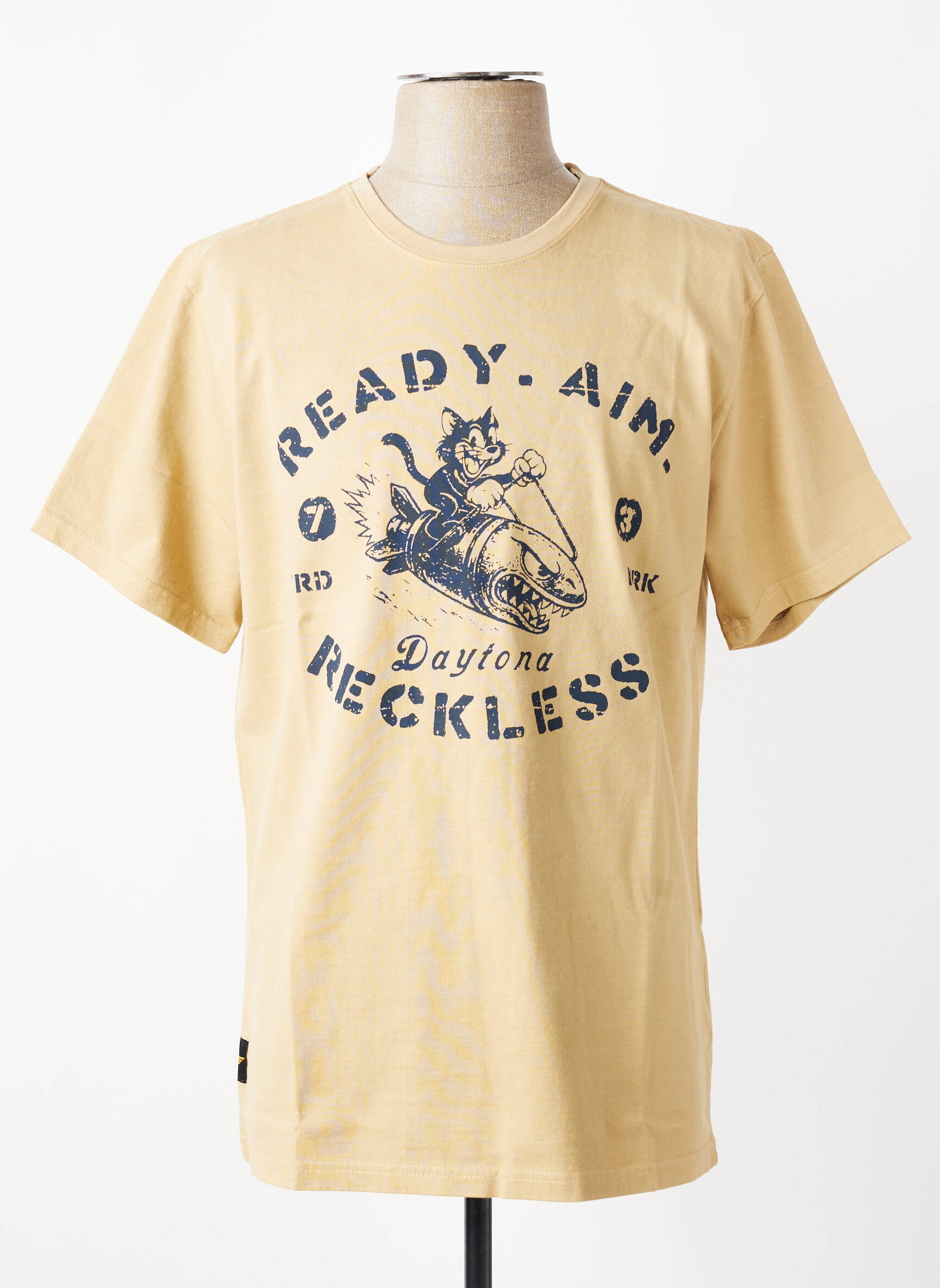T-shirt sérigraphie floquée manches courtes beige DAYTONA homme