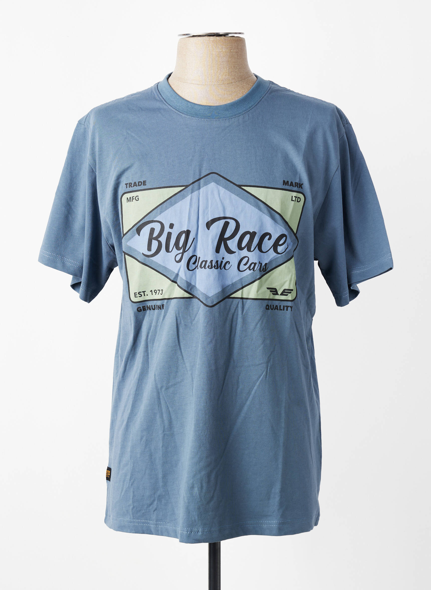 T-shirt sérigraphie floquée manches courtes bleu DAYTONA homme