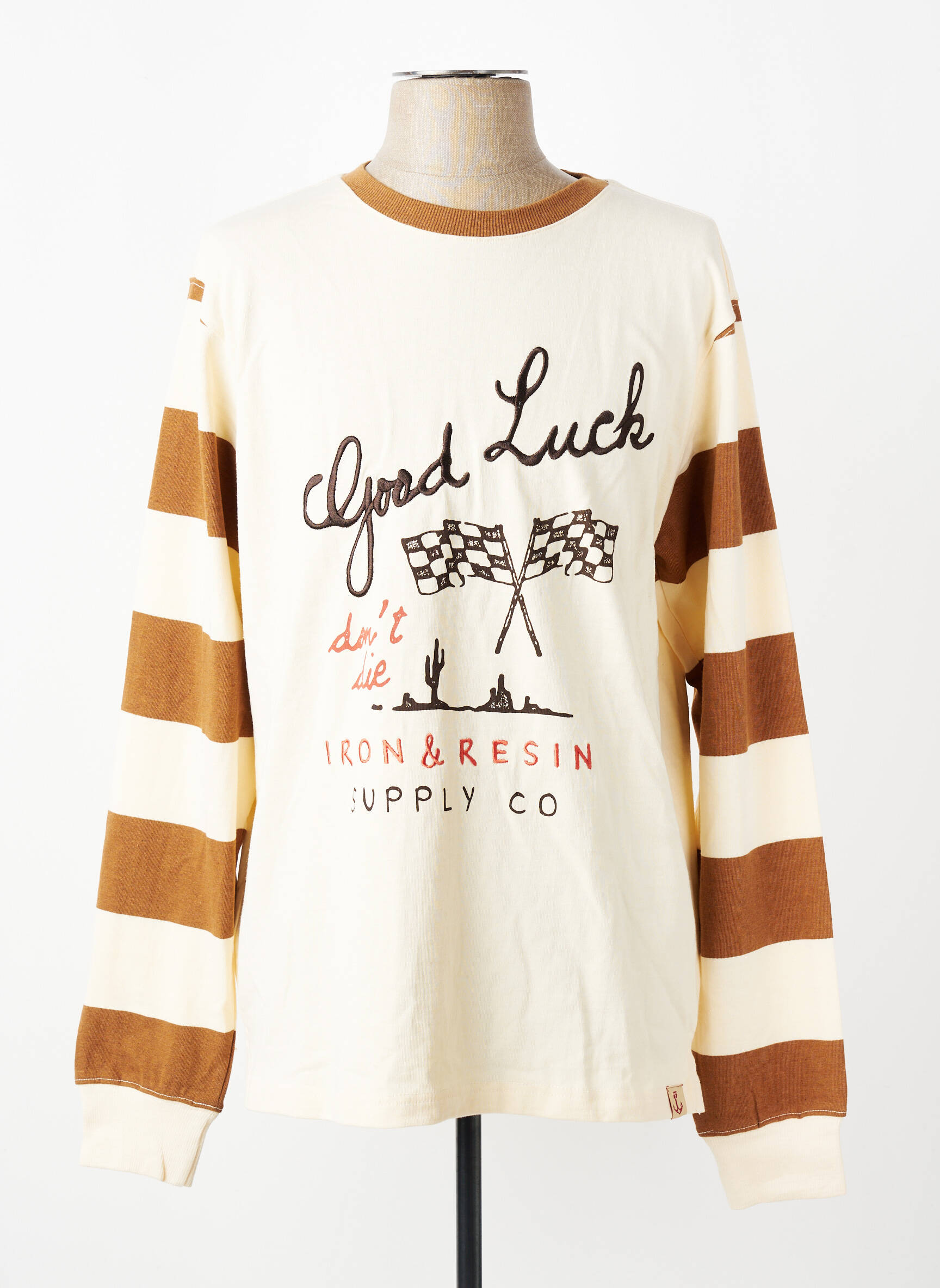 T-shirt broderie manches longues beige IRON AND RESIN homme