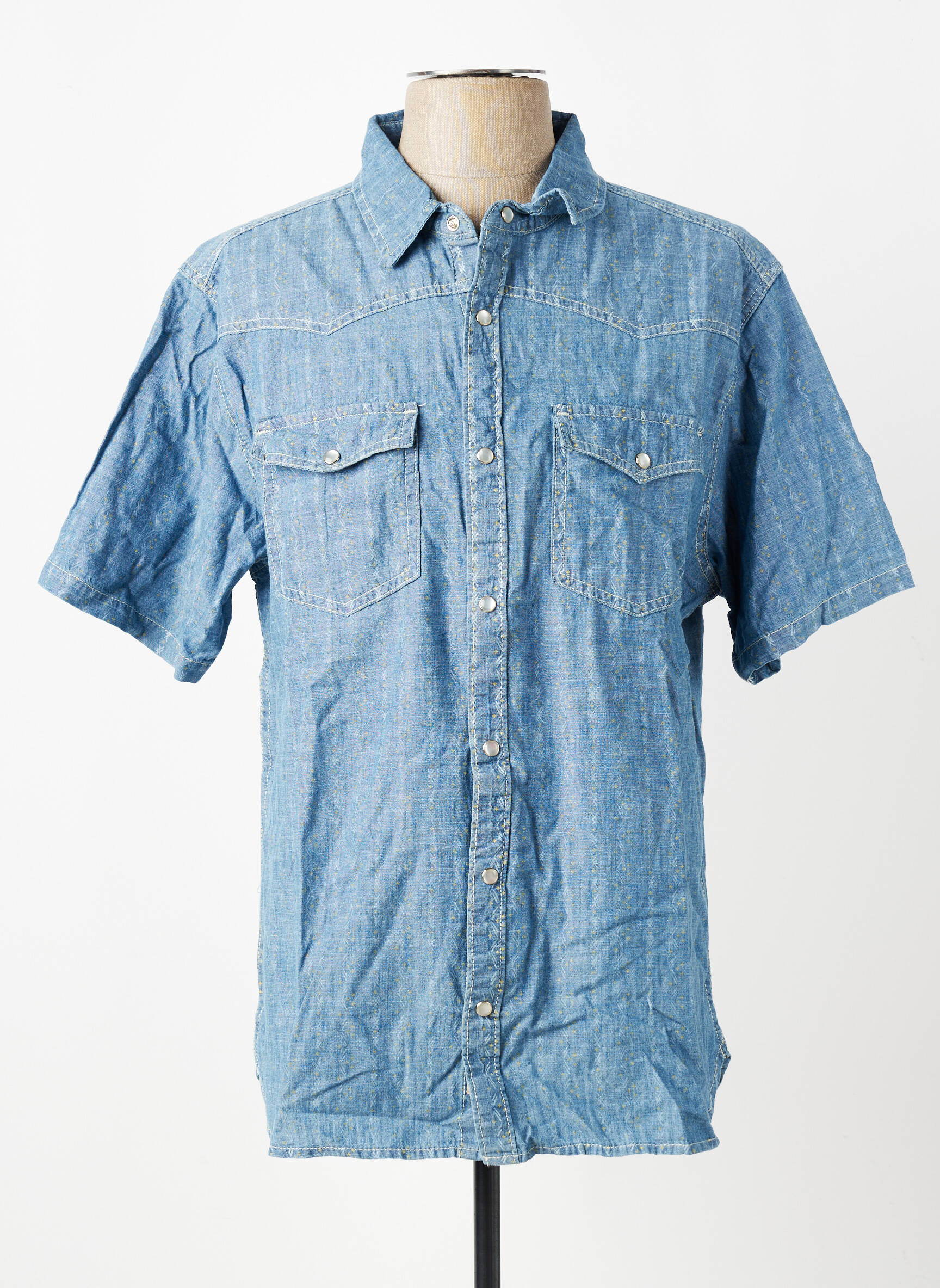 Chemise manches courtes poches bleu IRON AND RESIN homme