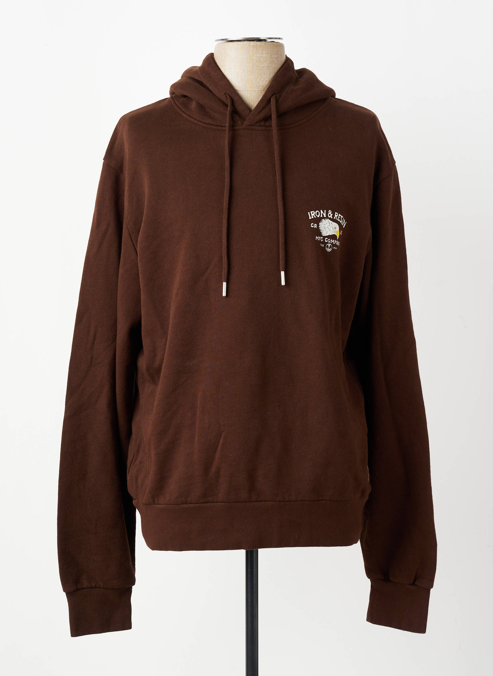 Sweat-shirt à capuche col rond manches longues marron IRON AND RESIN homme