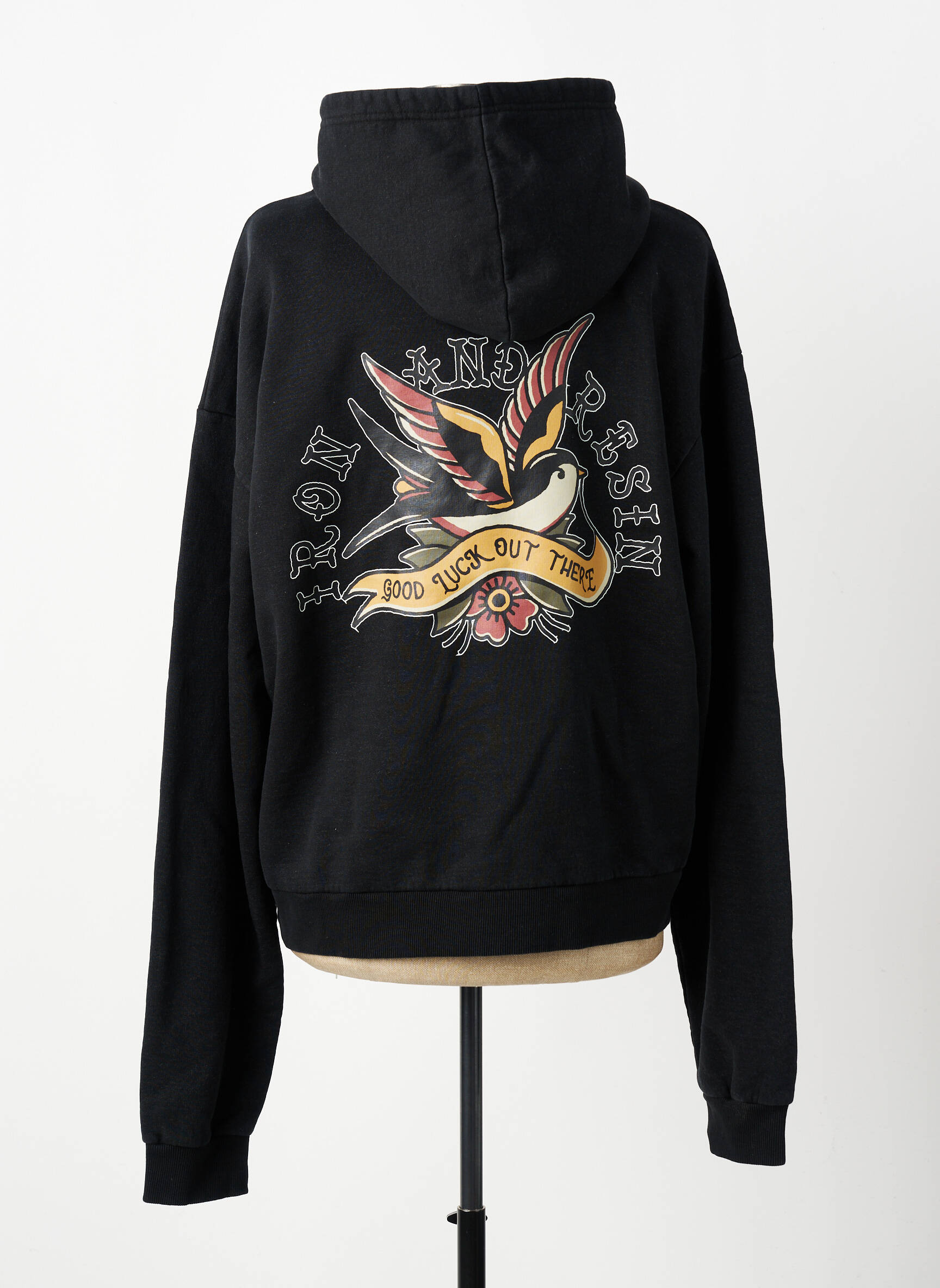 Sweat-shirt à capuche tissage jersey manches longues noir IRON AND RESIN homme