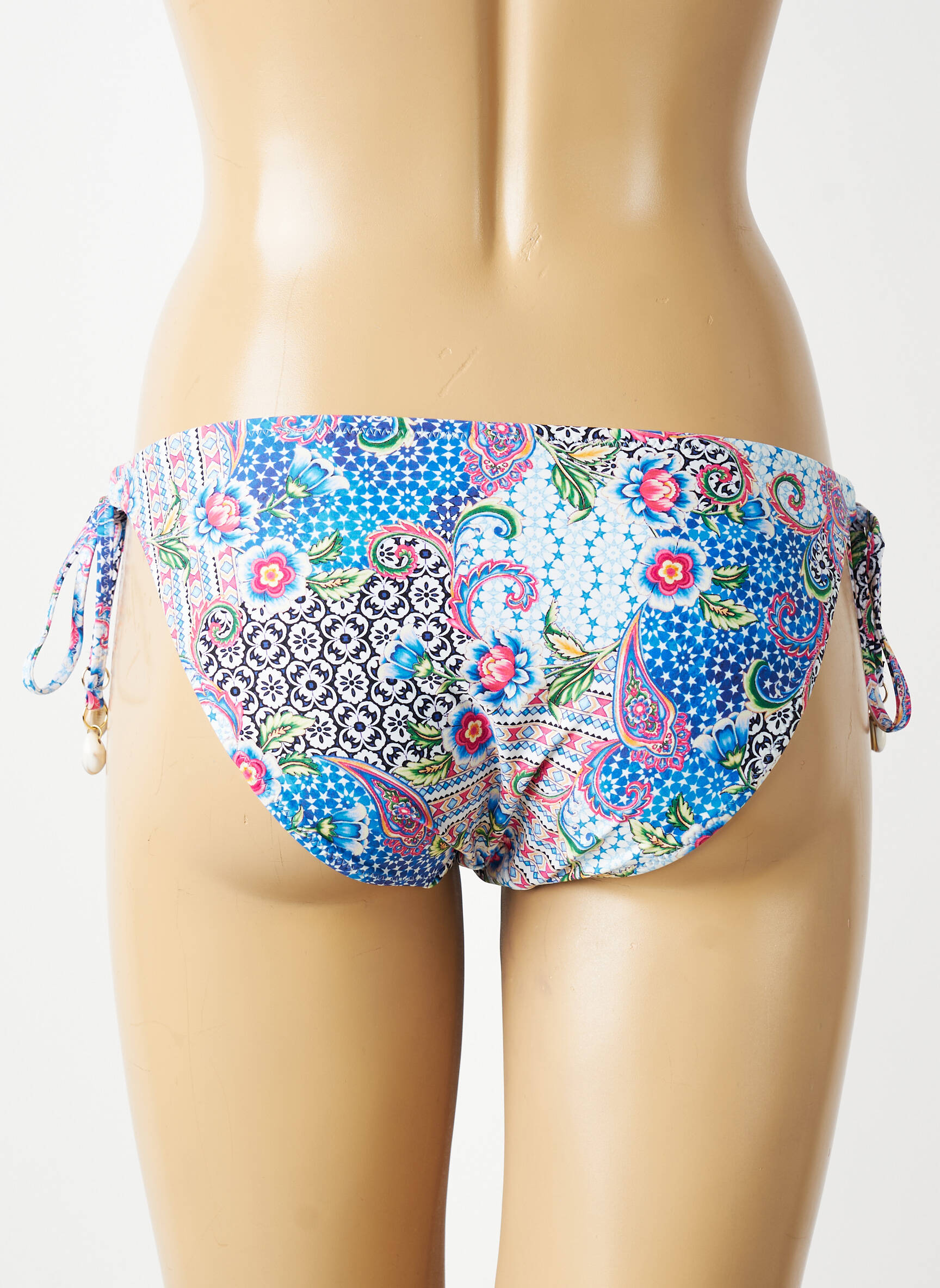 Bas de maillot de bain imprimé fleurs bikini bleu FREYA femme