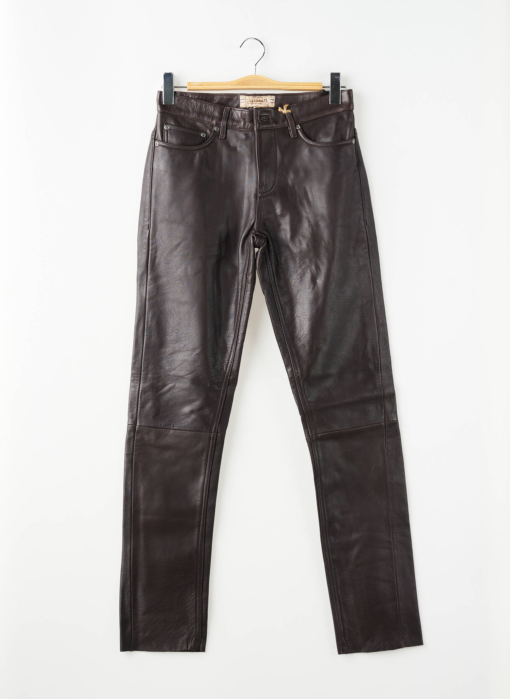 Pantalon slim fermeture zippée sous rabat boutonné taille normale marron DAYTONA homme