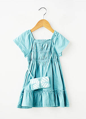 Robe mi-longue col carré manches courtes bleu MAYORAL fille
