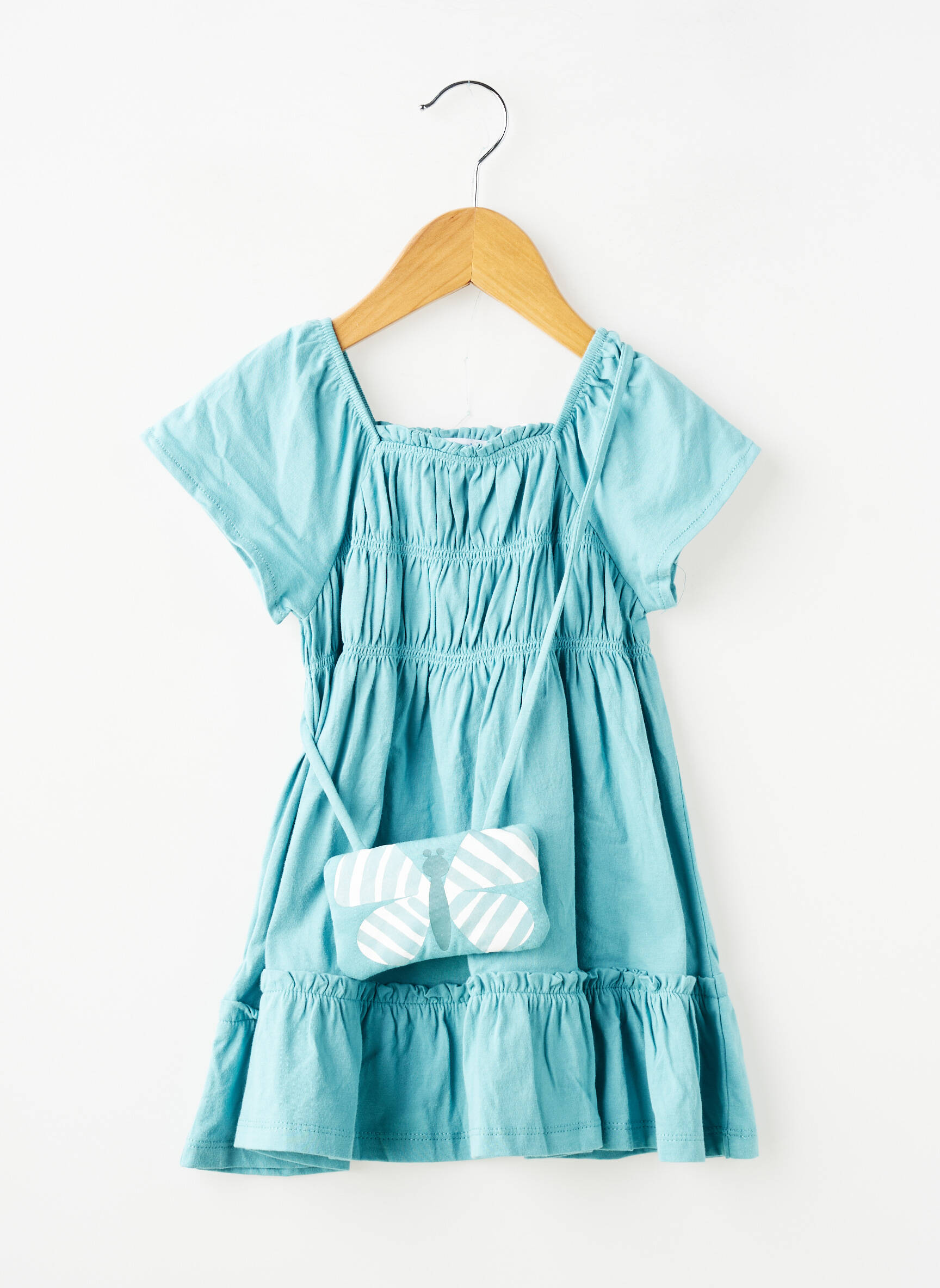 Robe mi-longue col carré manches courtes bleu MAYORAL fille