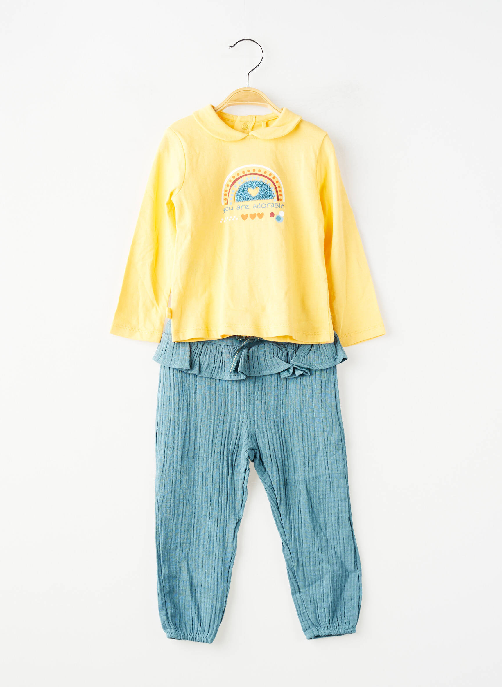 Ensemble pantalon type de haut t-shirt vert BOBOLI fille
