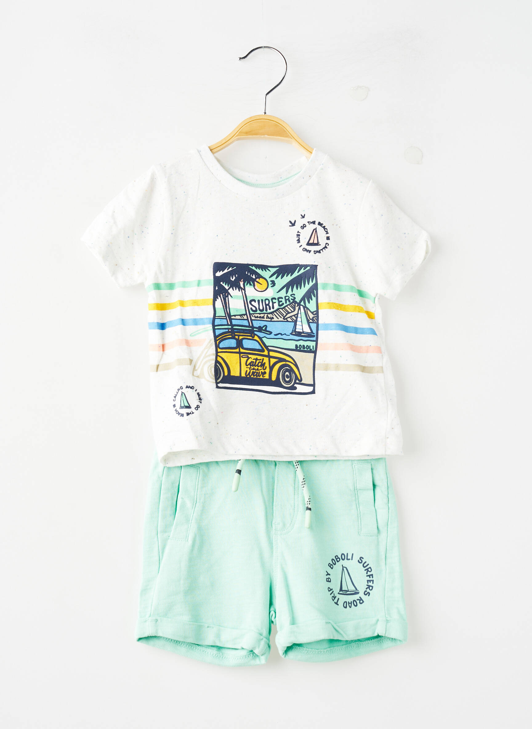Ensemble short coupe droite vert BOBOLI garçon