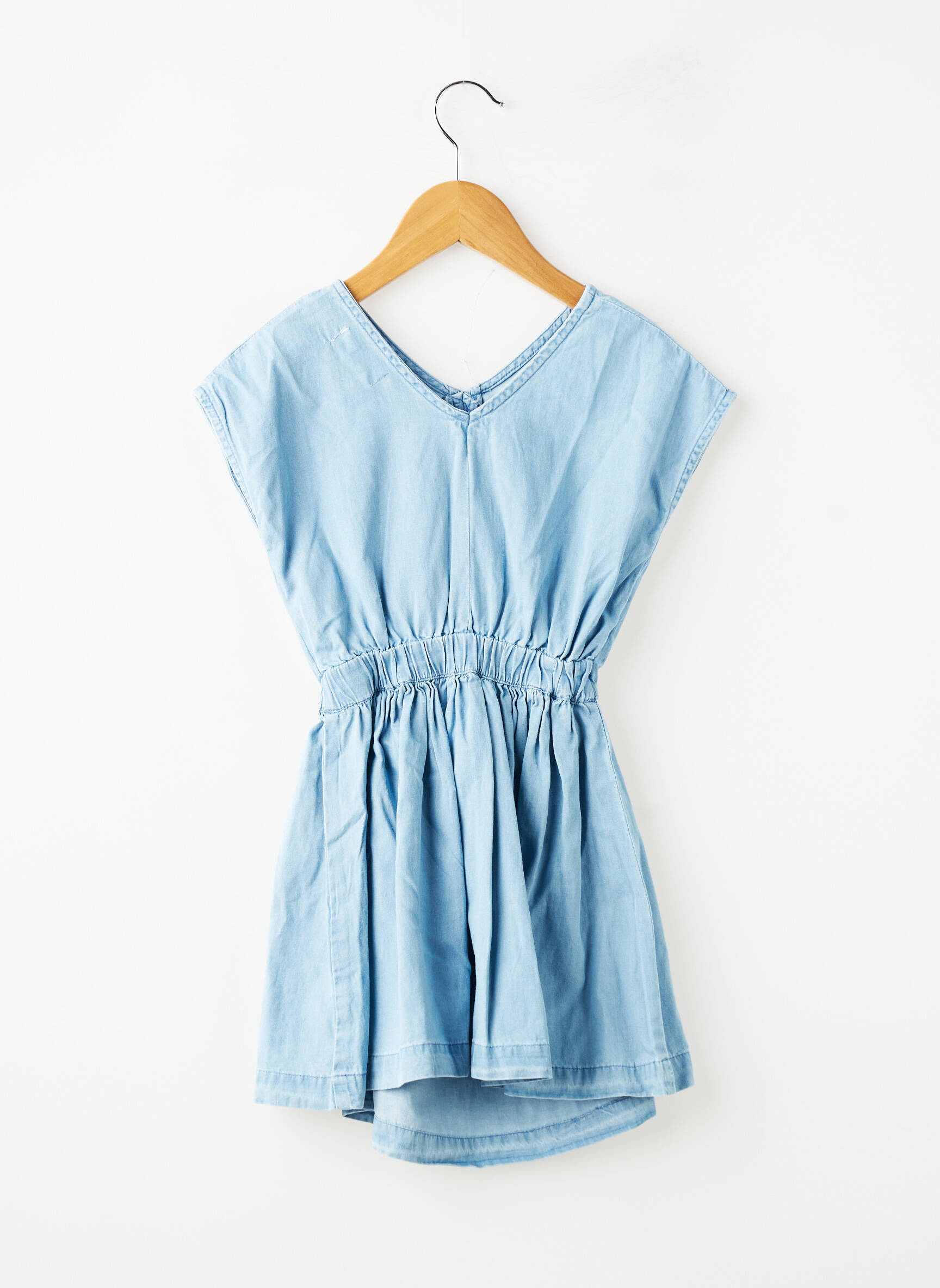 Robe courte tissage popeline manches courtes bleu ZY fille