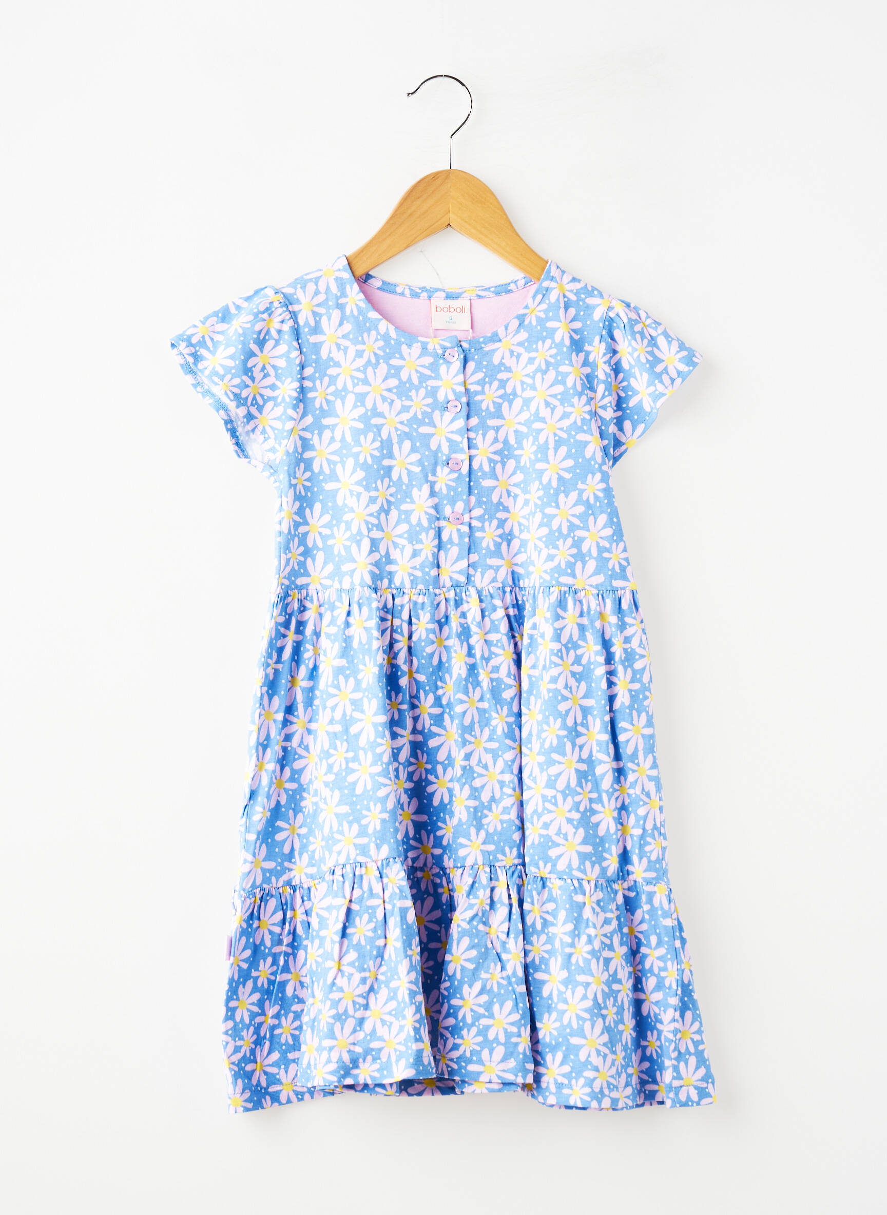 Robe courte maille fine manches courtes bleu BOBOLI fille