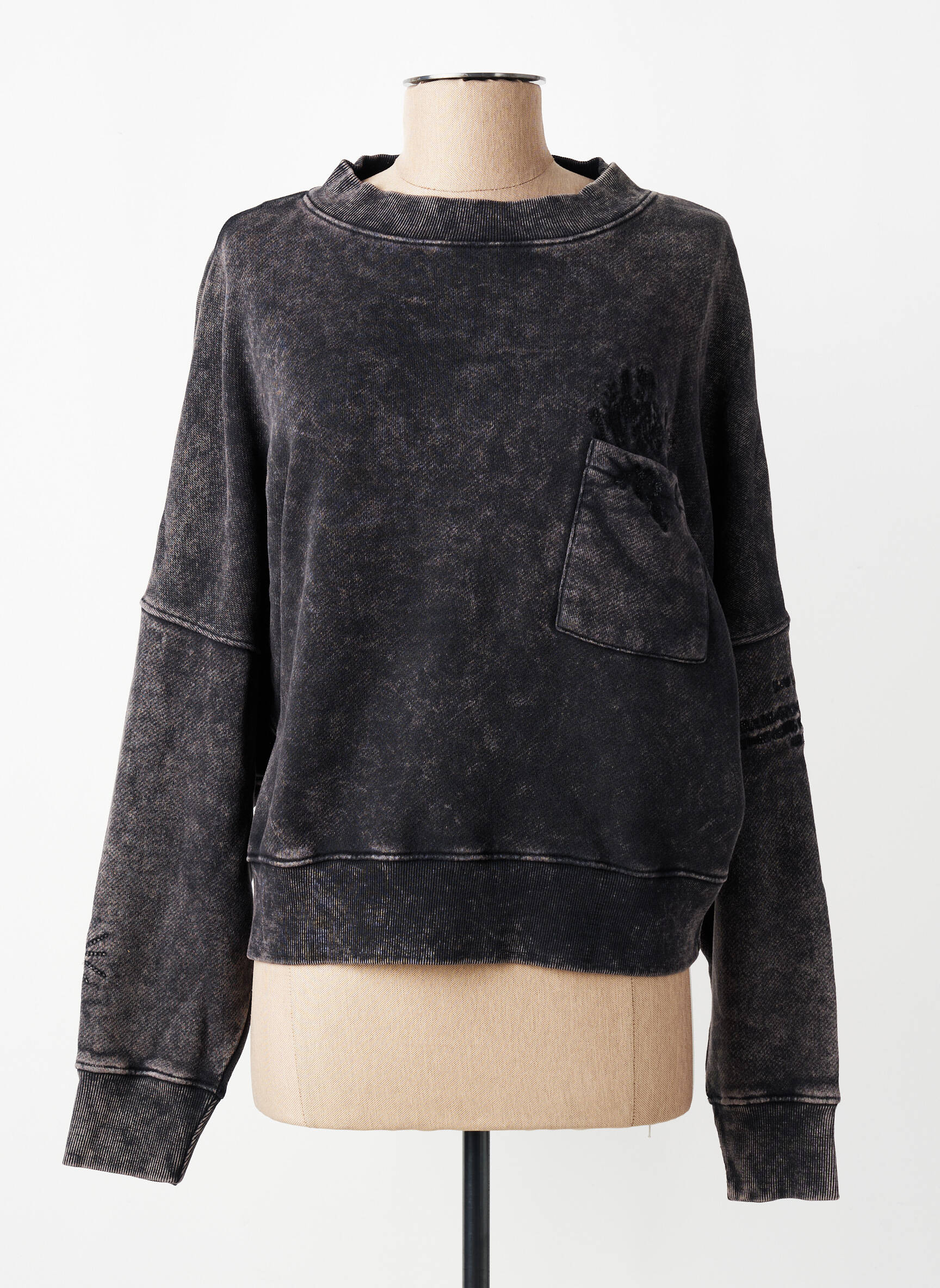 Sweat-shirt broderie manches longues gris ROSE GARDEN femme