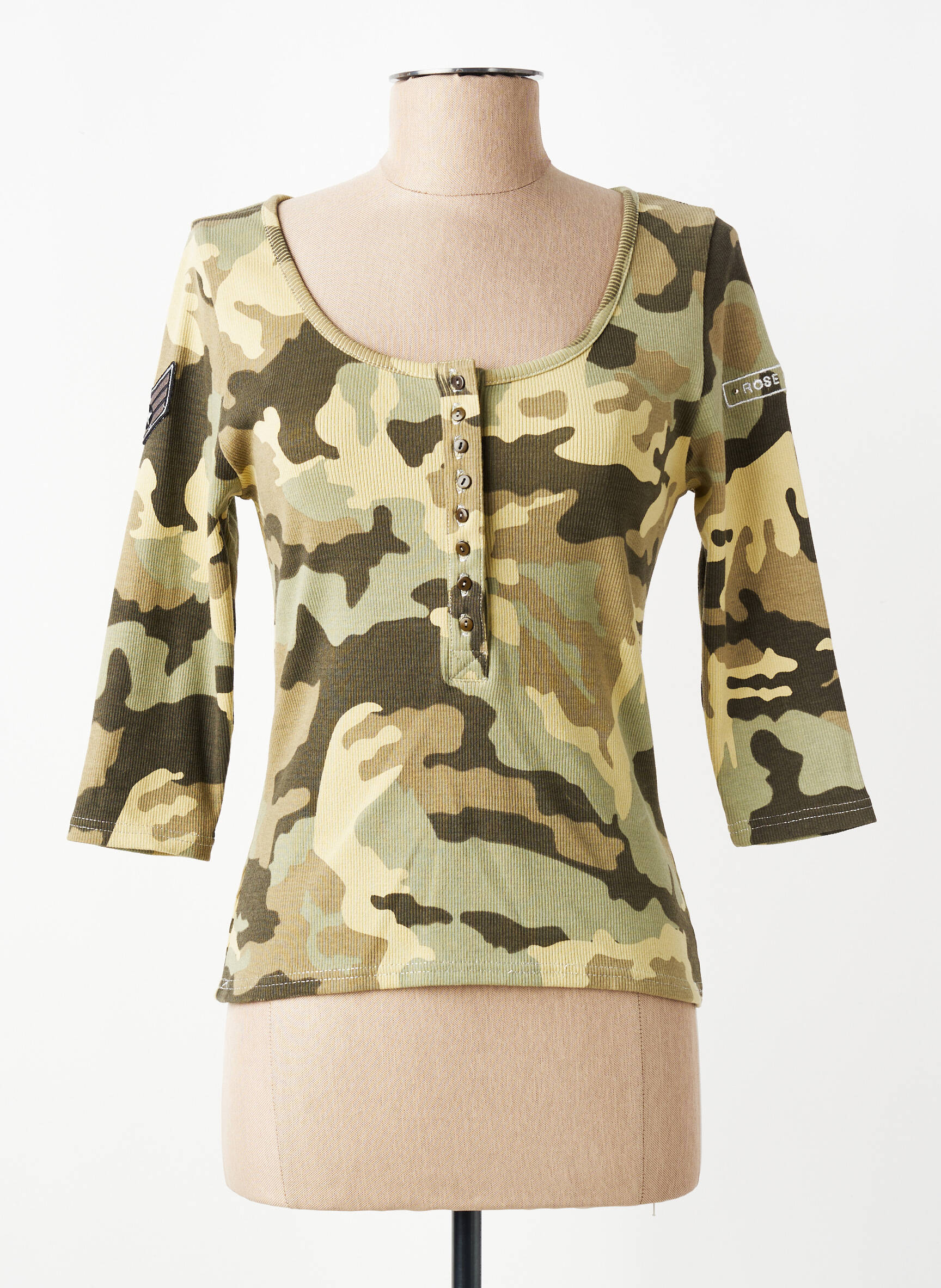 T-shirt manches 3/4 manches 3/4 vert ROSE GARDEN femme