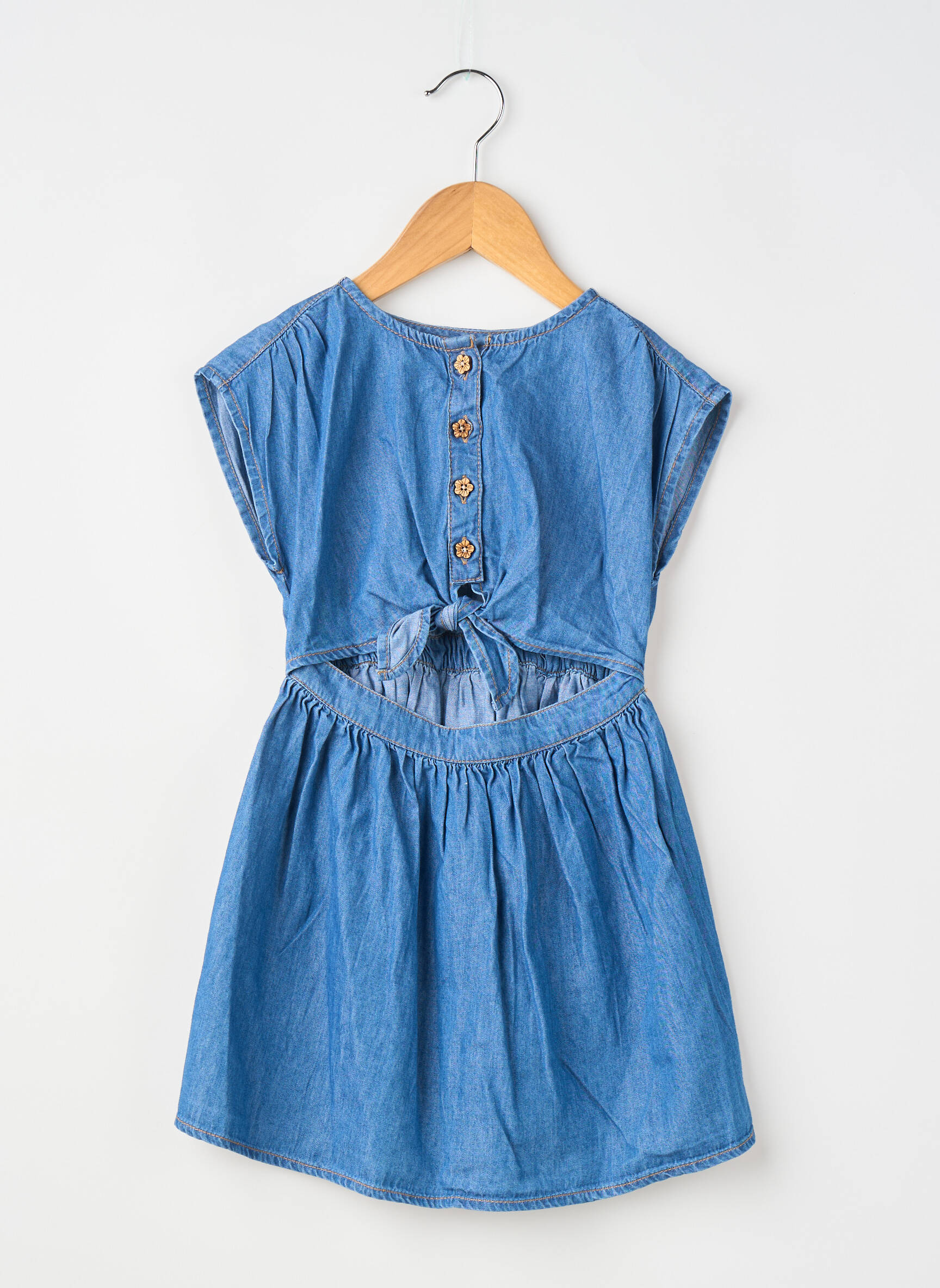 Robe courte tissage popeline manches courtes bleu MAYORAL fille