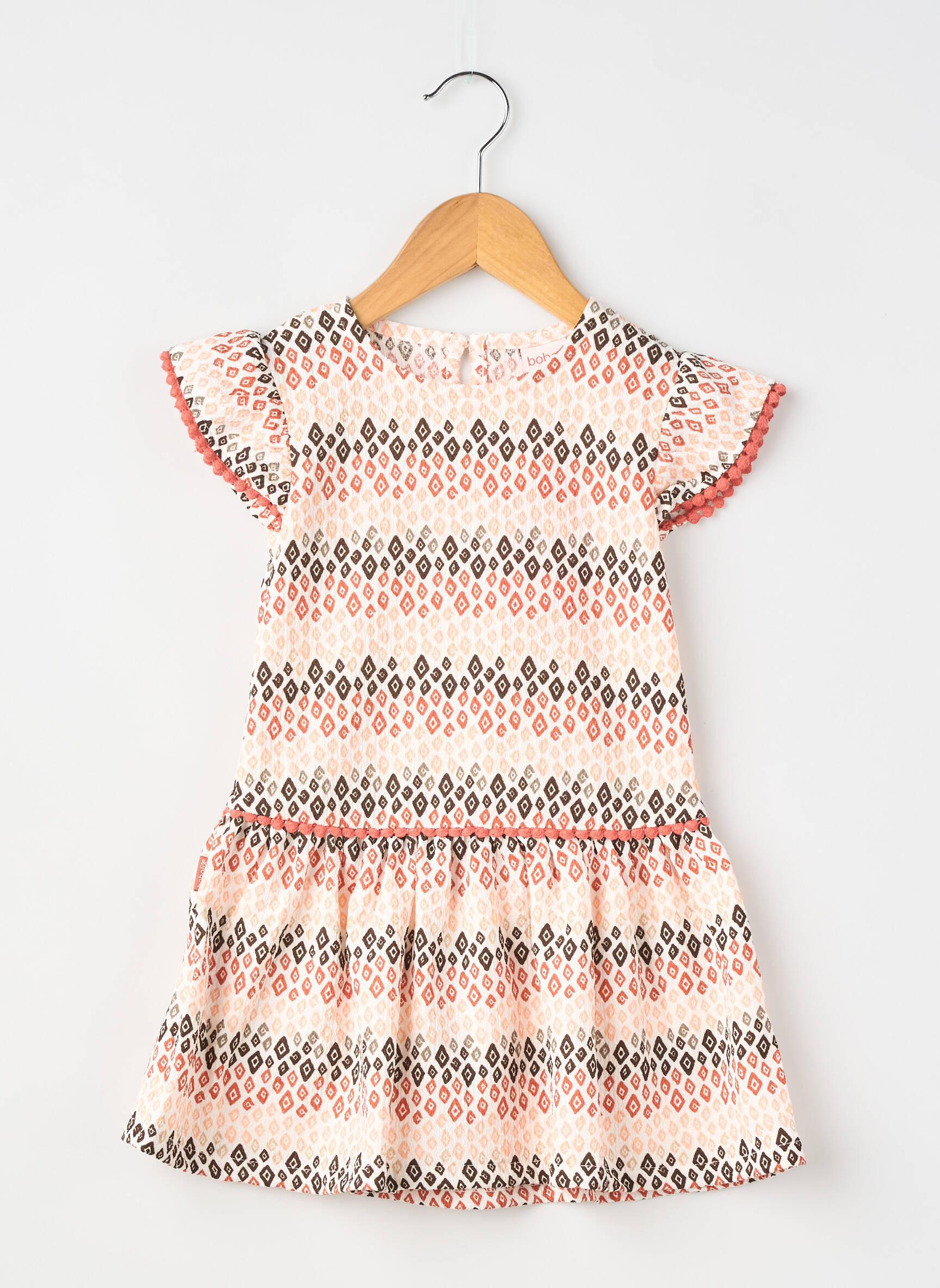 Robe courte tissage popeline manches courtes orange BOBOLI fille