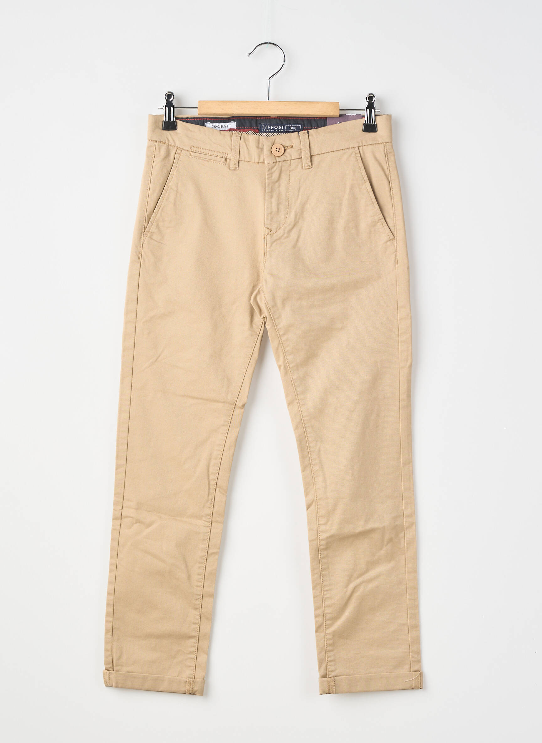 Pantalon chino tissage popeline taille ajustable beige TIFFOSI garçon