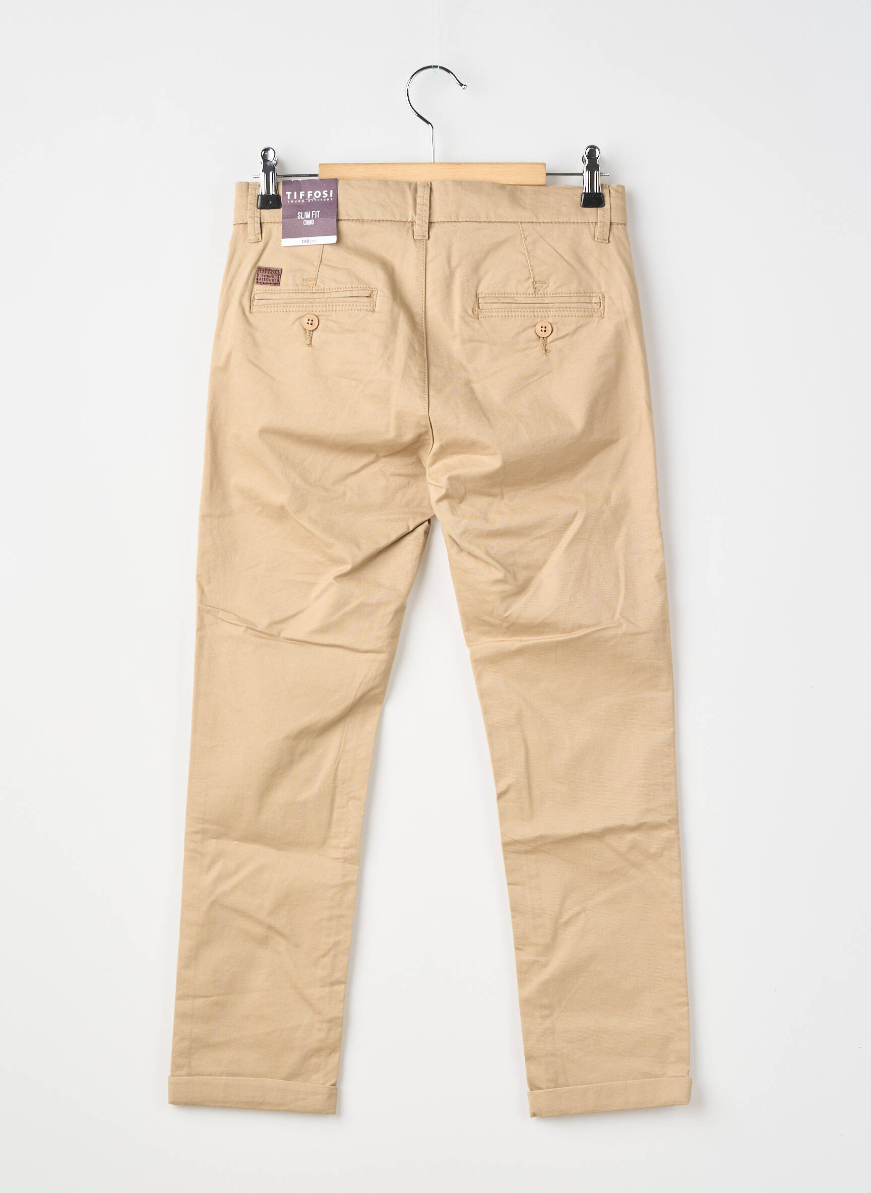 Pantalon chino tissage popeline taille ajustable beige TIFFOSI garçon