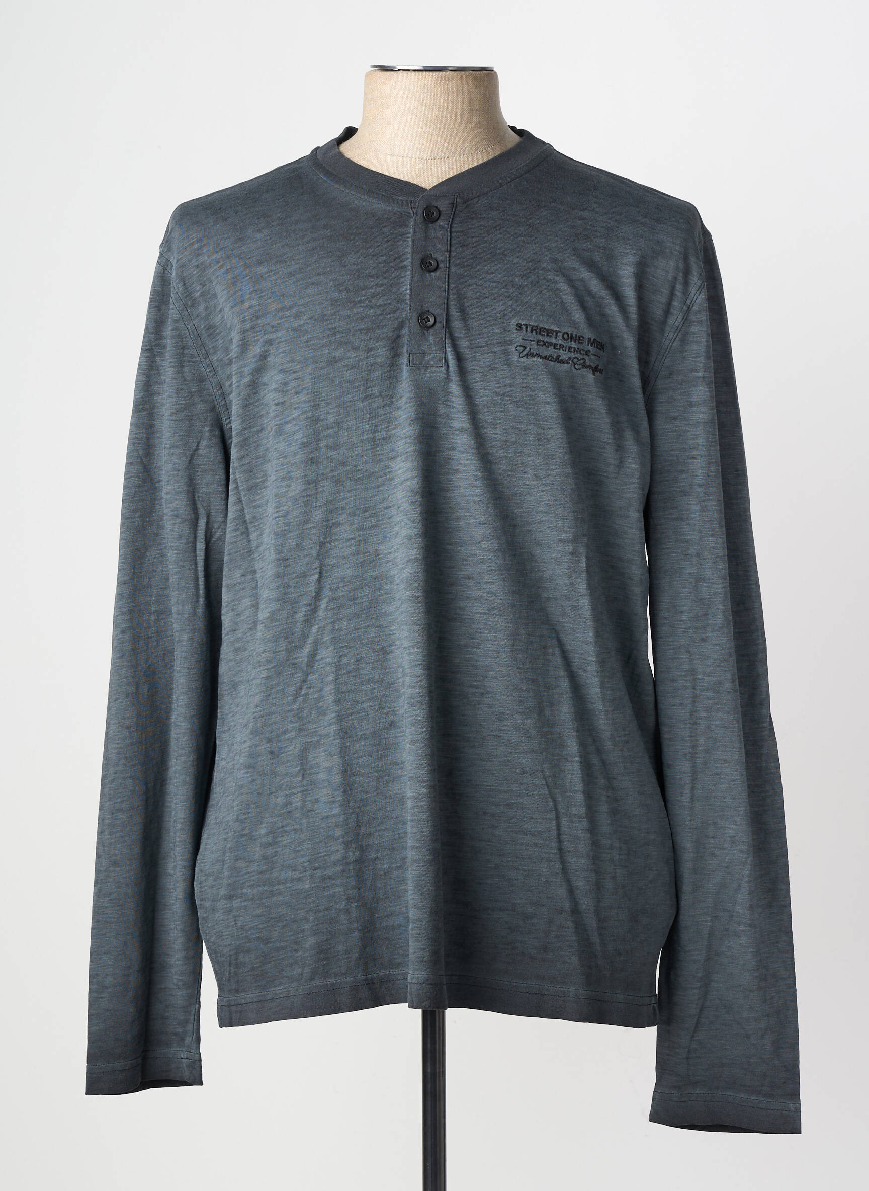 T-shirt col tunisien manches longues gris STREET ONE homme