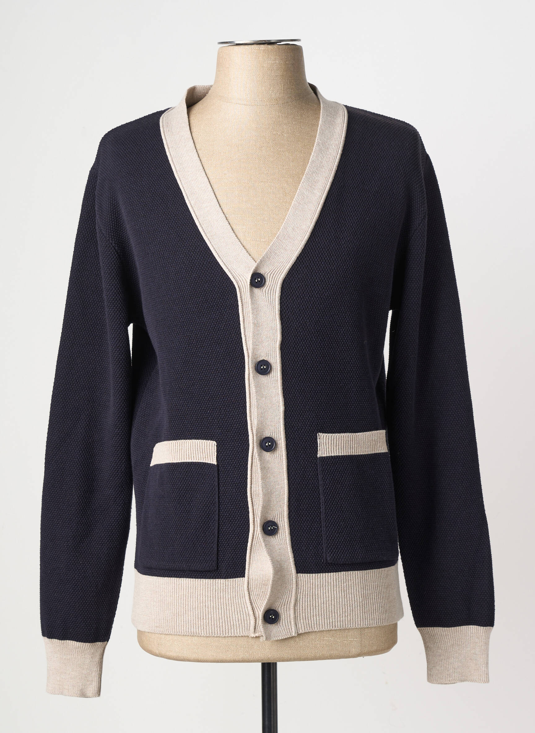 Gilet manches longues col v bleu ARMITA homme