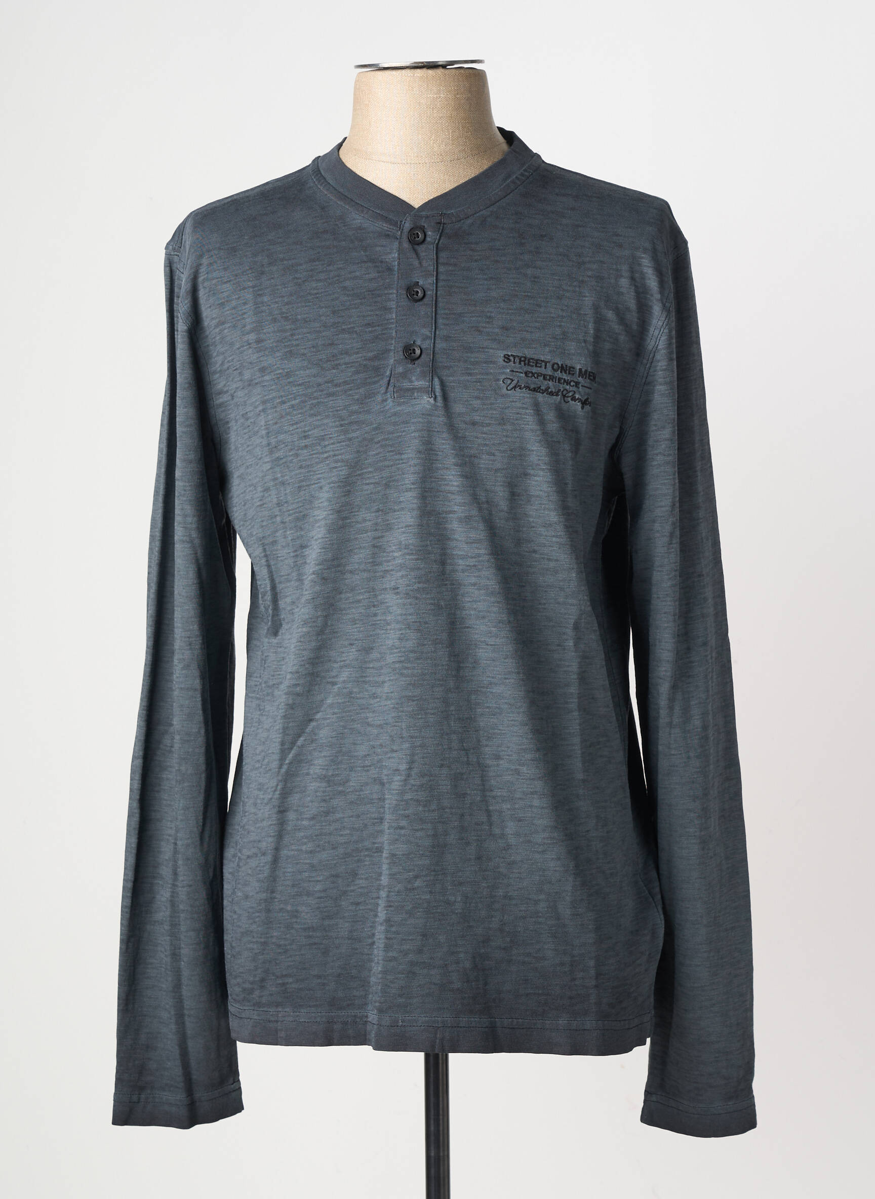 T-shirt col tunisien manches longues gris STREET ONE homme
