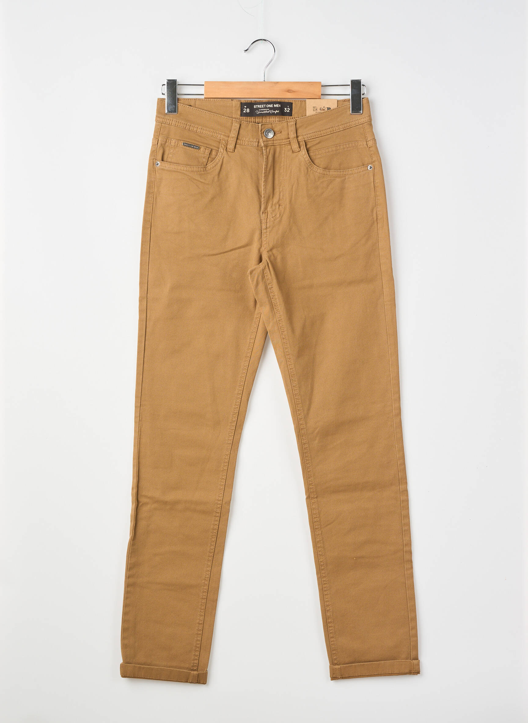 Pantalon slim fermeture zippée sous rabat boutonné taille normale marron STREET ONE homme