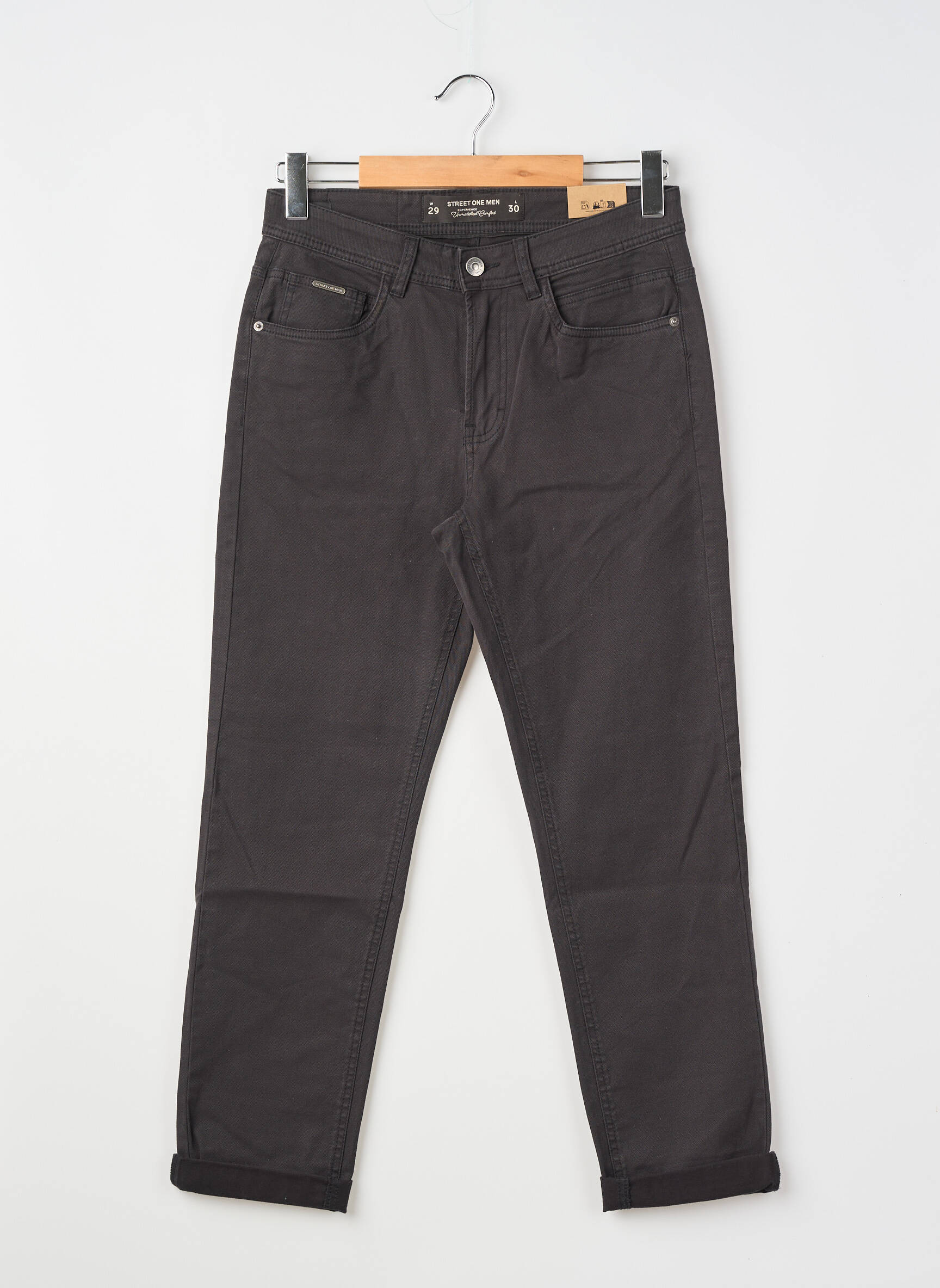 Pantalon slim fermeture zippée sous rabat boutonné taille normale noir STREET ONE homme