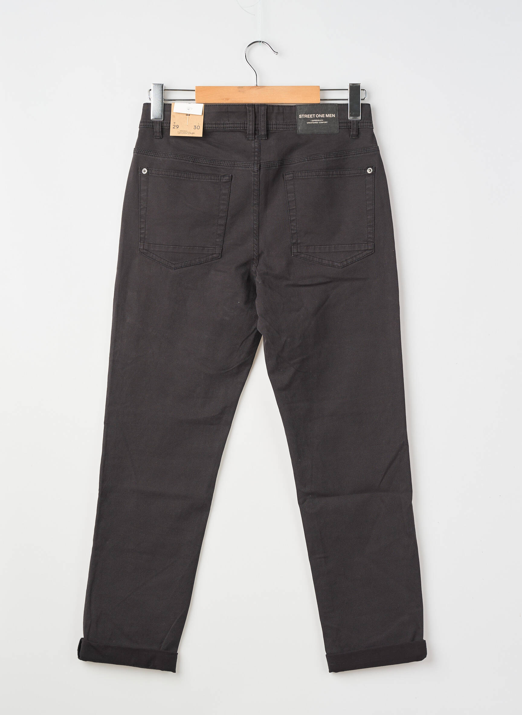 Pantalon slim fermeture zippée sous rabat boutonné taille normale noir STREET ONE homme
