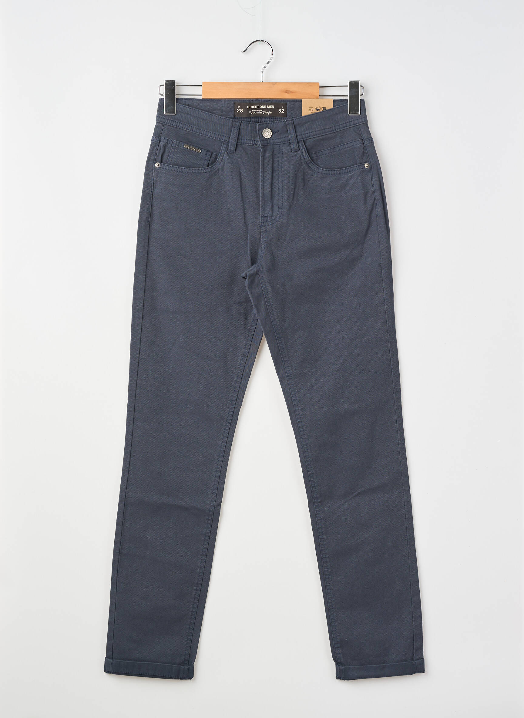 Pantalon slim fermeture zippée sous rabat boutonné taille normale bleu STREET ONE homme