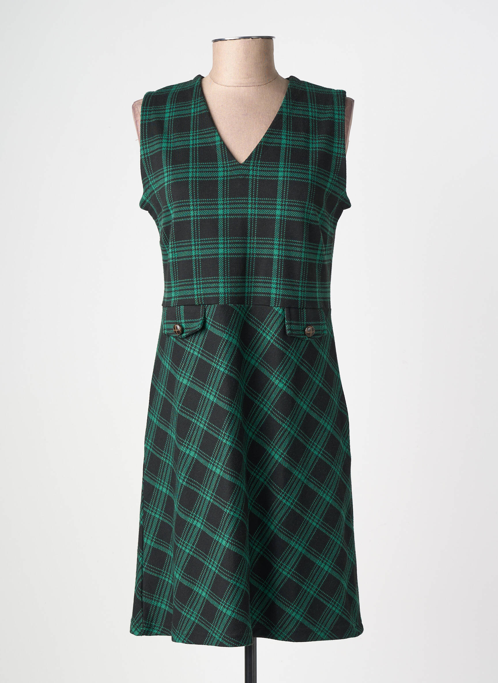 Robe mi-longue imprimé fantaisie sans manche vert MADEMOISELLE YEYE femme