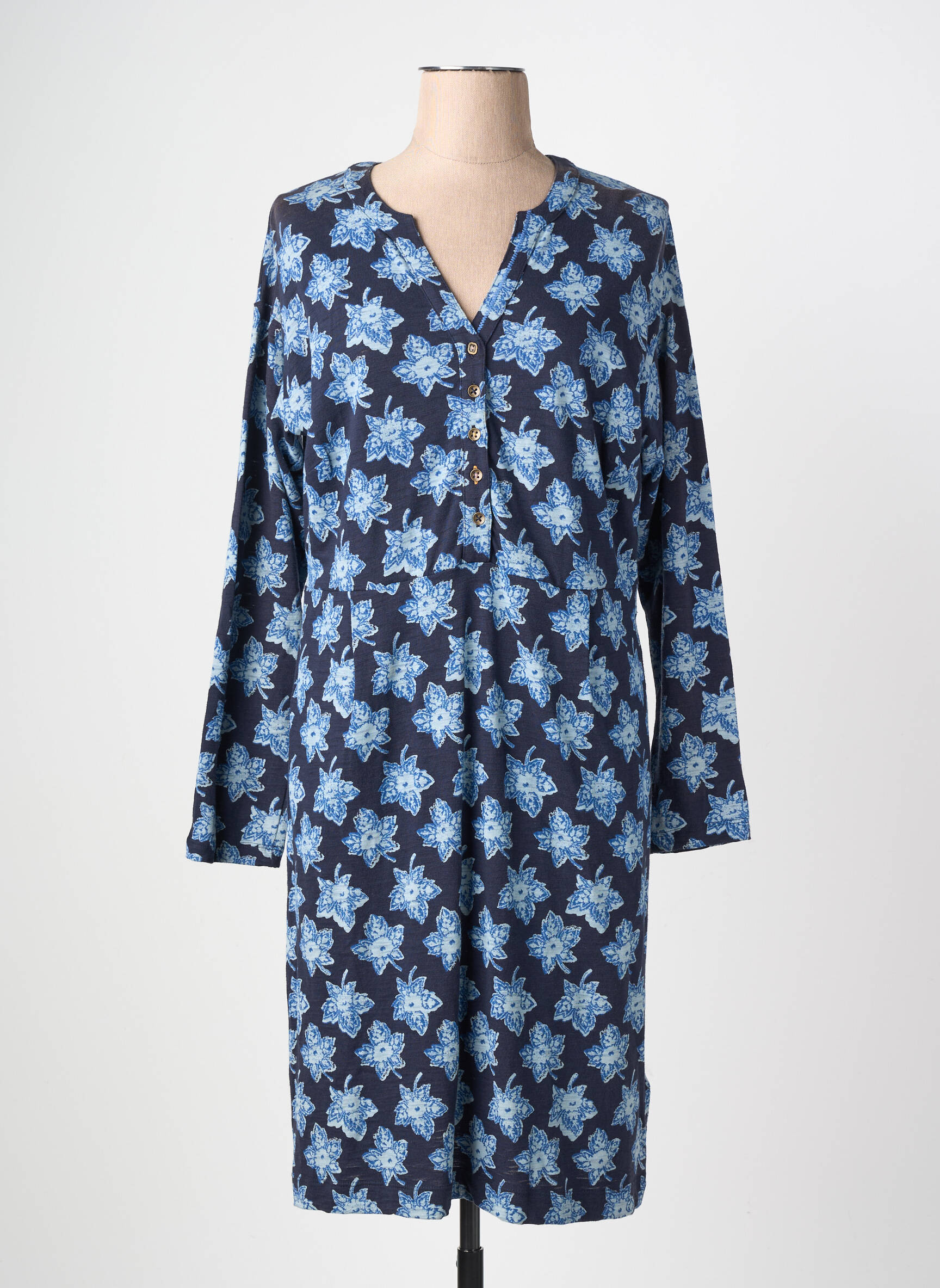 Robe mi-longue imprimé fleurs manches longues bleu WHITE STUFF femme