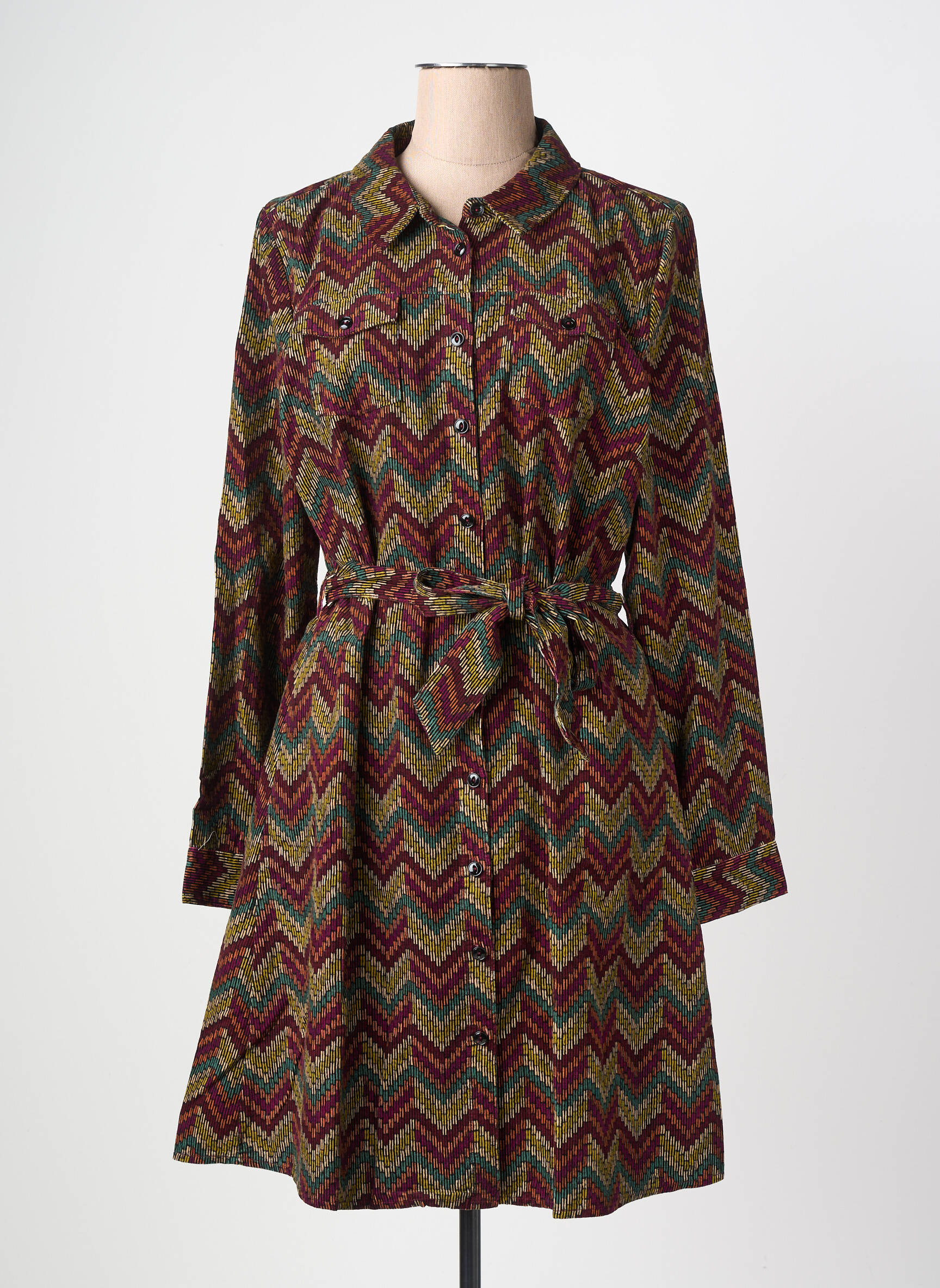 Robe mi-longue imprimé fantaisie manches longues vert KING LOUIE femme