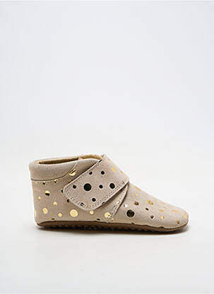 Chaussons/pantoufles fermeture scratch bout rond beige POM POM fille