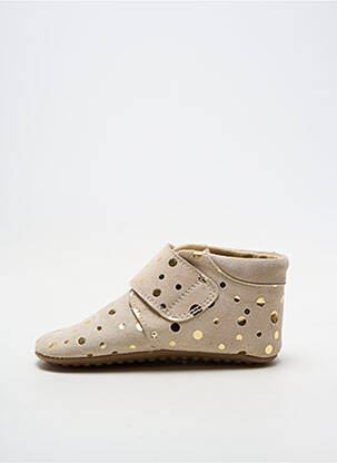 Chaussons/pantoufles fermeture scratch bout rond beige POM POM fille