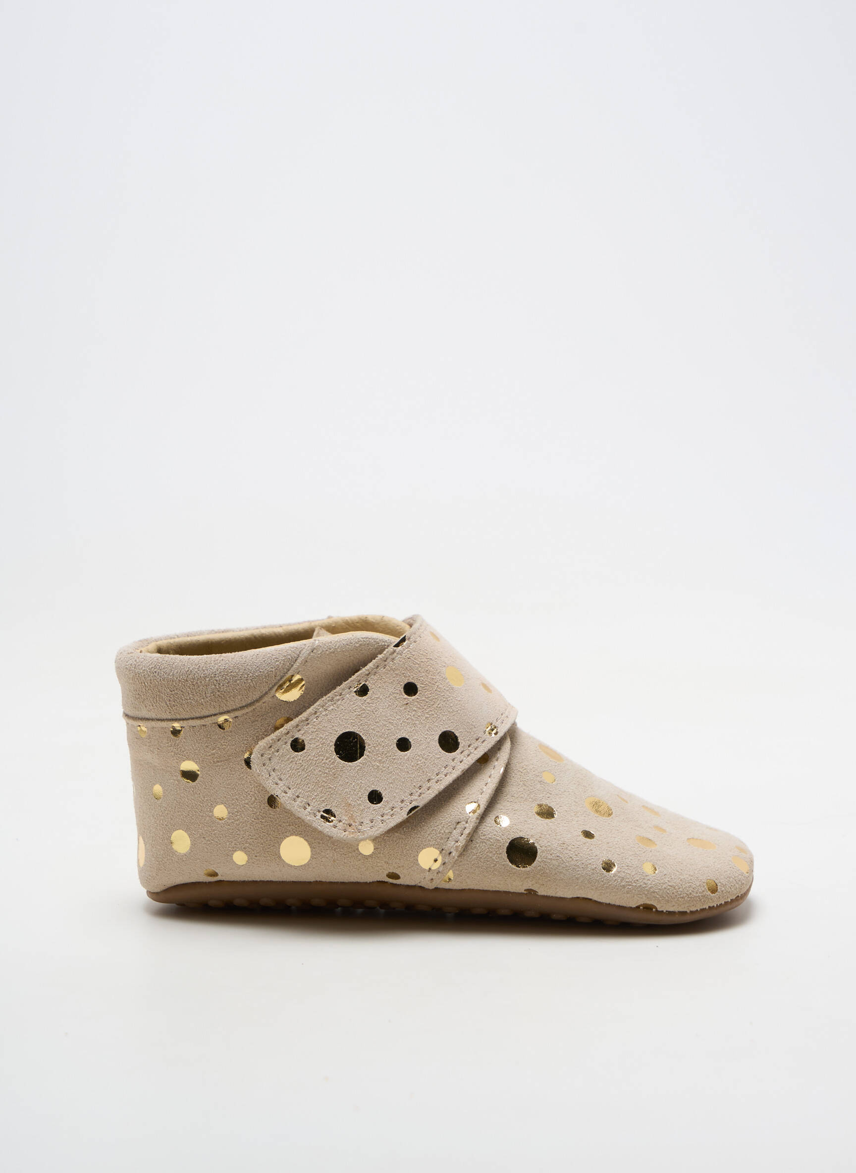 Chaussons/pantoufles fermeture scratch bout rond beige POM POM fille