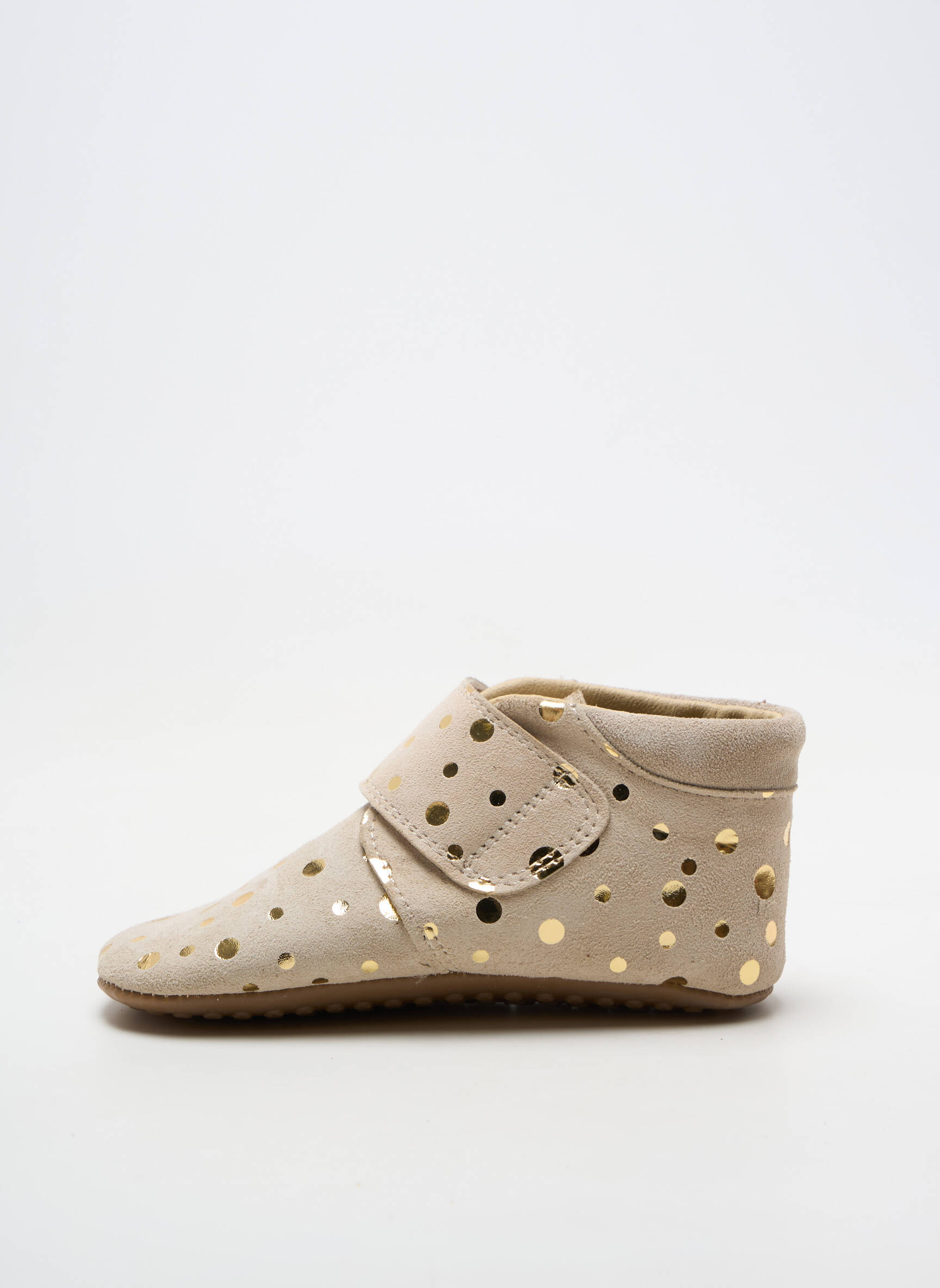 Chaussons/pantoufles fermeture scratch bout rond beige POM POM fille
