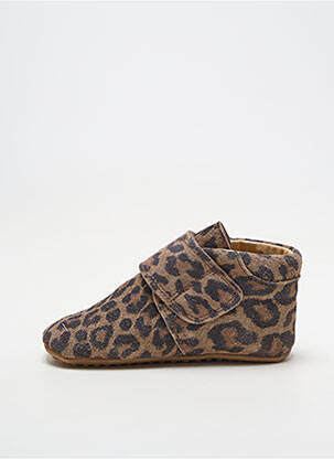 Chaussons/pantoufles fermeture scratch bout rond marron POM POM fille
