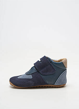 Chaussons/pantoufles fermeture scratch bout rond bleu POM POM garçon