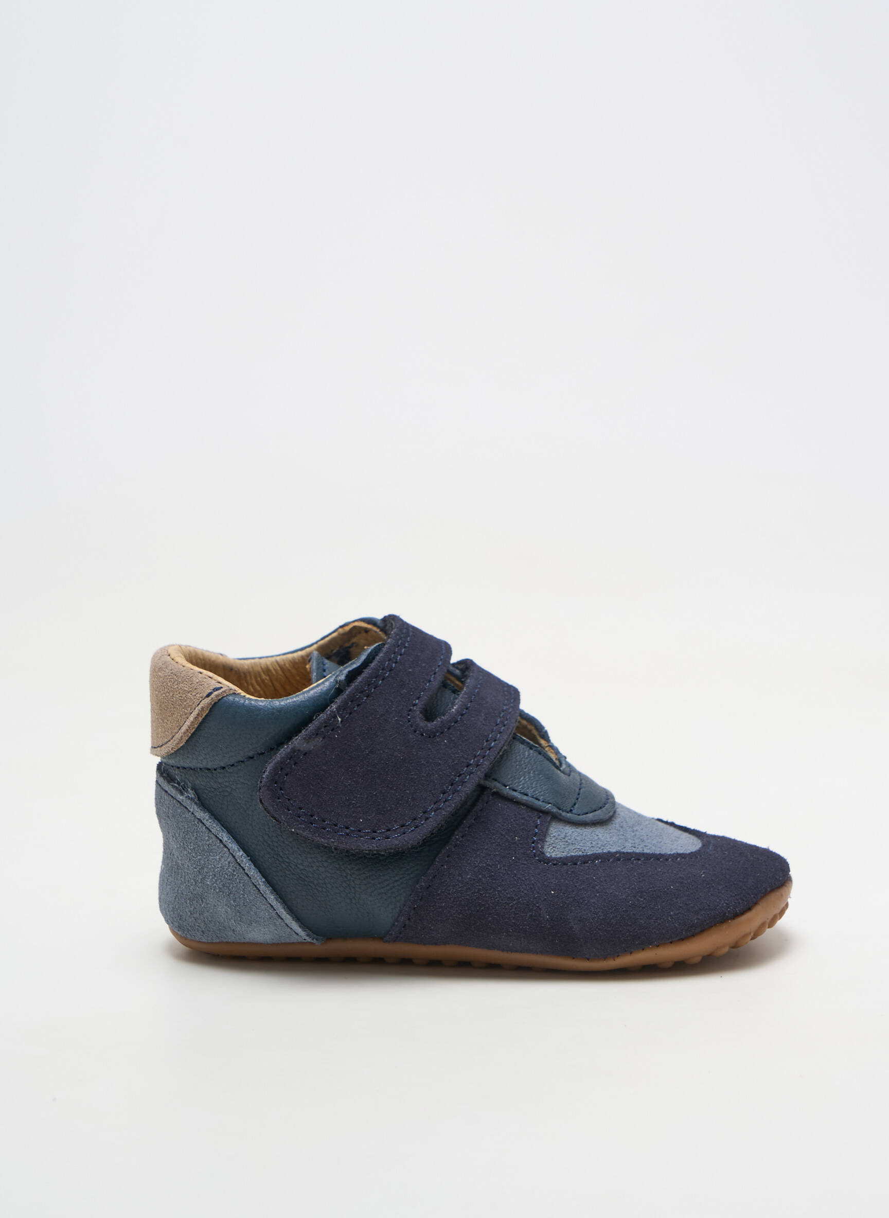Chaussons/pantoufles fermeture scratch bout rond bleu POM POM garçon