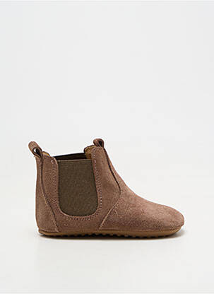 Chaussons/pantoufles fermeture elastique bout rond marron POM POM enfant