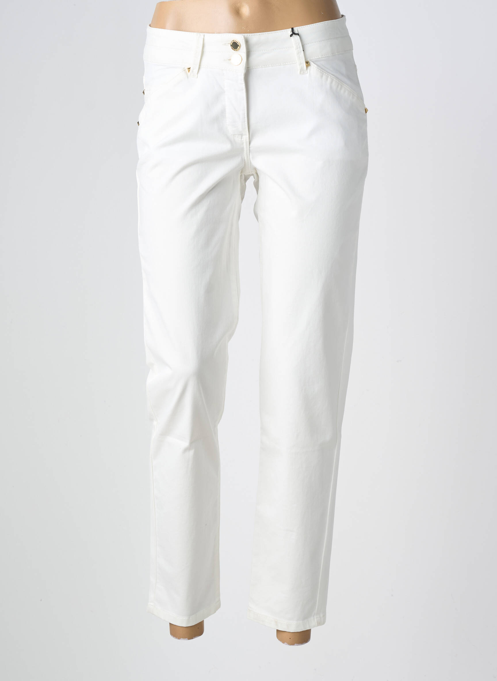 Pantalon 7/8 fermeture zippée sous rabat boutonné blanc BETTY BARCLAY femme