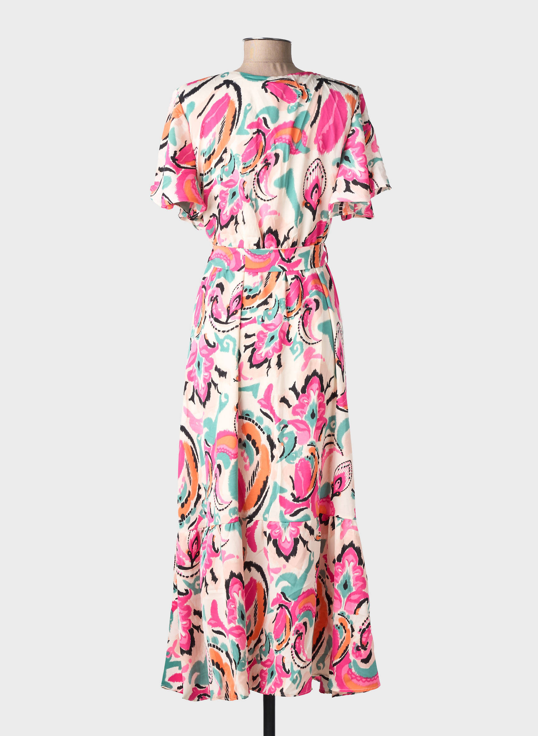 Robe longue manches courtes manches courtes rose LORIANE femme